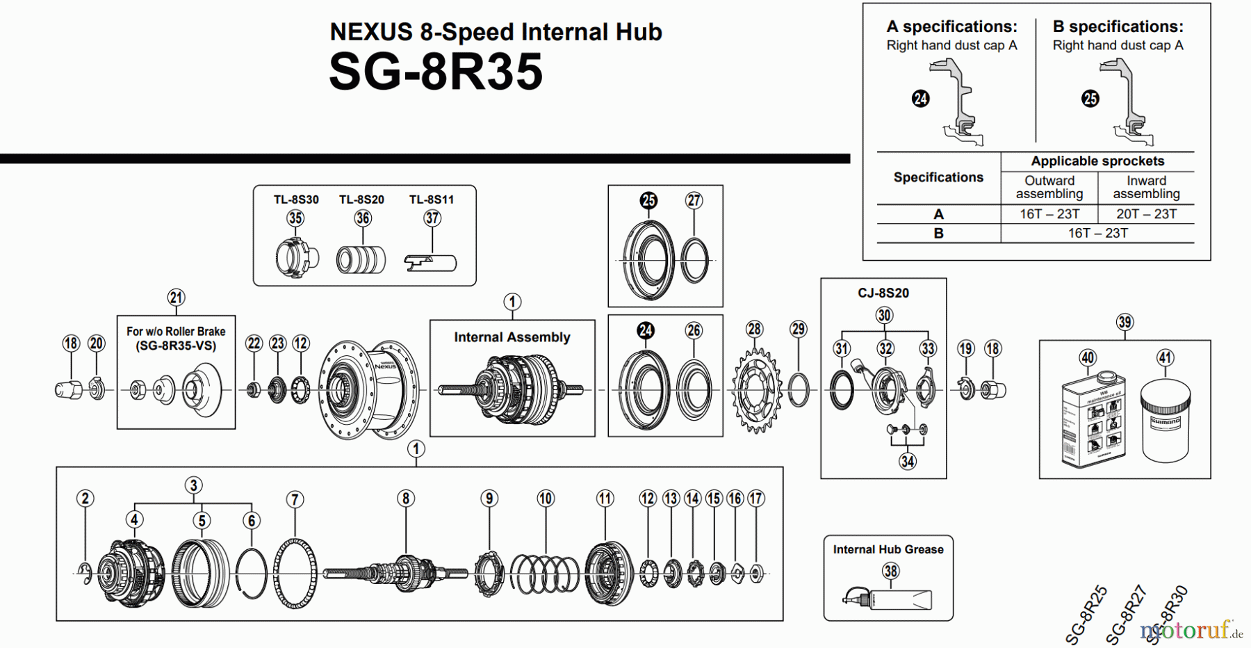Shimano SG Getriebenabe /Nabenschaltung SG-8R35 NEXUS 8-Speed Internal Hub