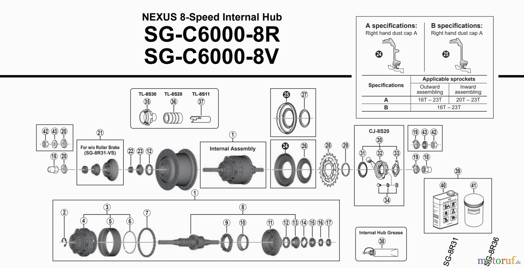 Shimano SG Getriebenabe /Nabenschaltung SG-C6000-8R NEXUS 8-Speed Internal Hub