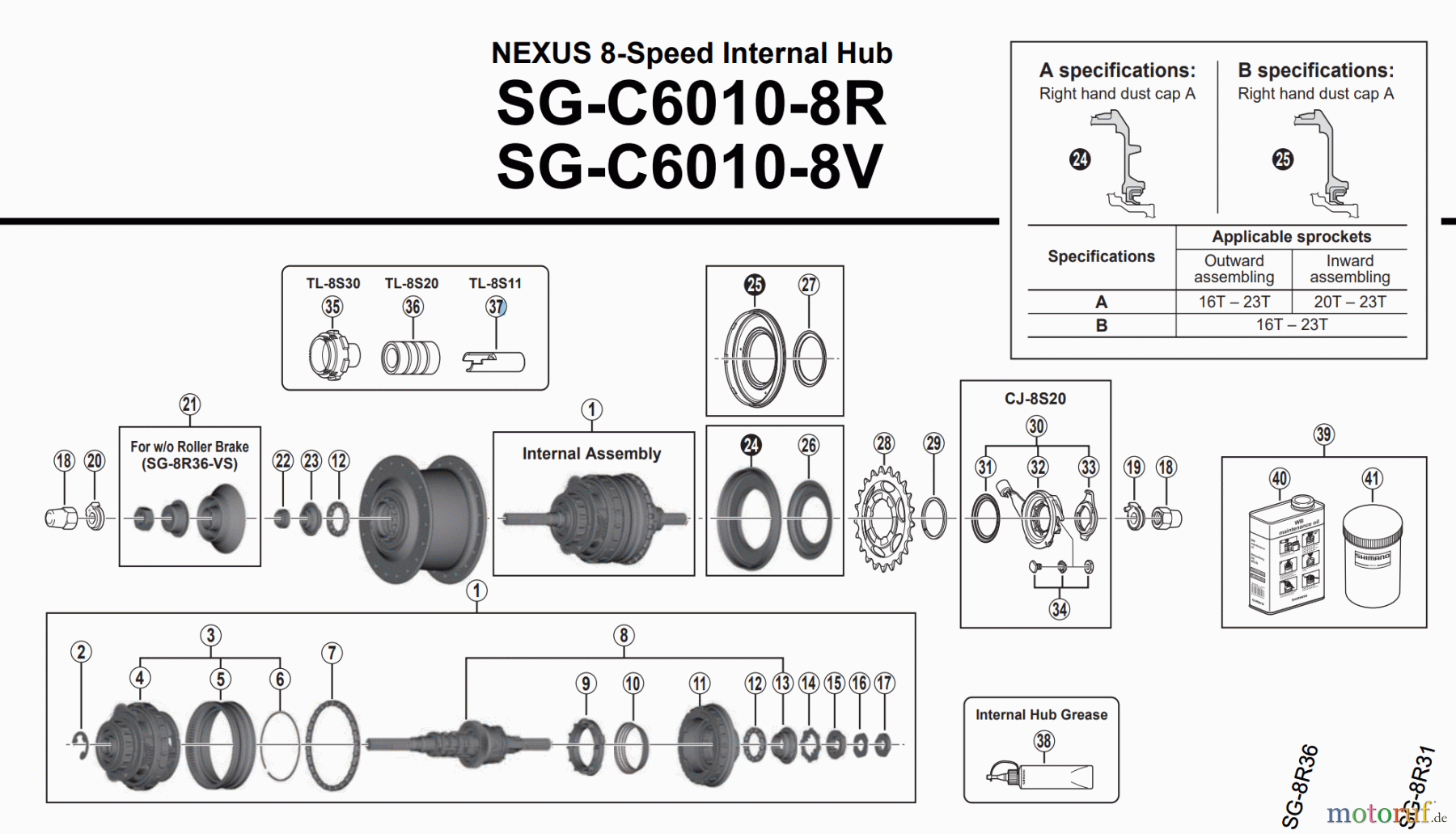 Shimano SG Getriebenabe /Nabenschaltung SG-C6010-8R, SG-C6010-8V NEXUS 8-Speed Internal Hub
