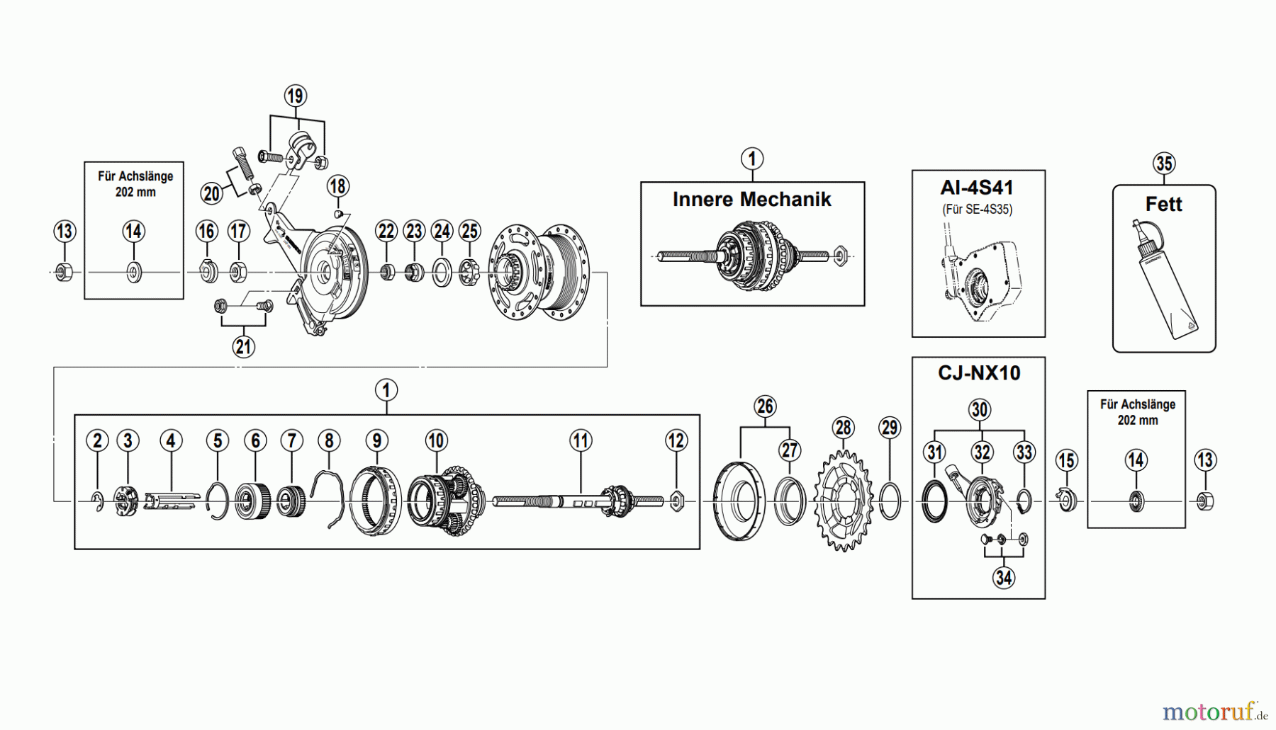 Shimano SG Getriebenabe /Nabenschaltung SG-4R35 SHIMANO NEXUS 4-GANGNABE mit Hochleistungs-Rollenbremse