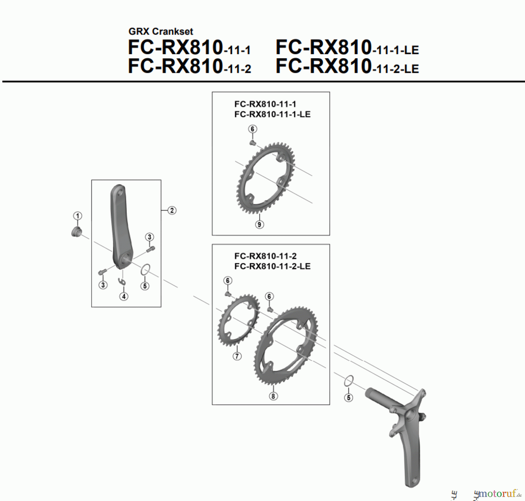 Shimano FC Front Chainwheel - Kurbelsatz, Vorderes Kettenblatt GRX Crankset FC-RX810-11-1   FC-RX810-11-1-LE FC-RX810-11-2   FC-RX810-11-2-LE