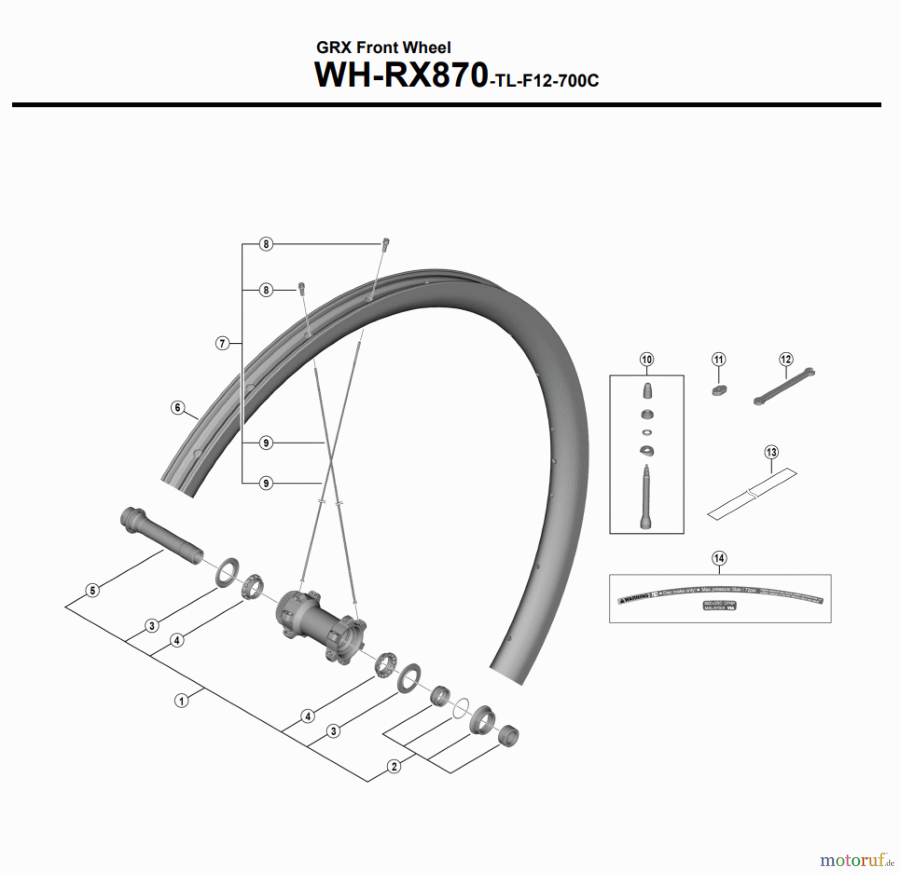 Shimano WH Wheels - Laufräder GRX Front Wheel WH-RX870-TL-F12-700C