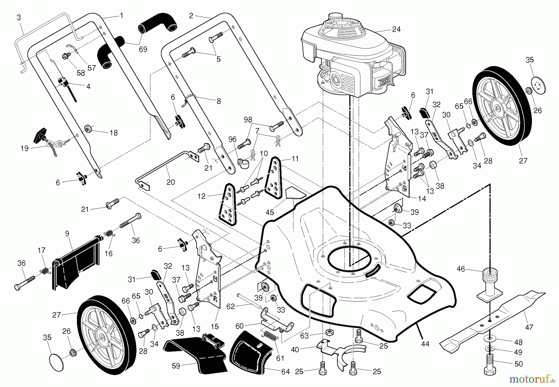 Gardol (Husqvarna) Rasenmäher EDITION 1, 96141025800, 2011-11 Rahmen und Motor