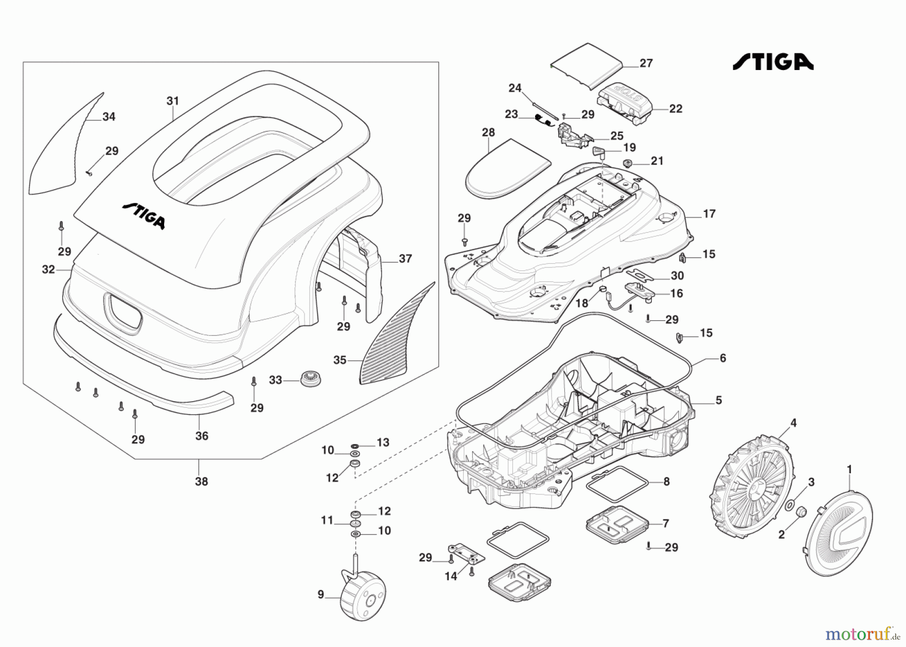 Stiga Mähroboter Baujahr 2023 A 5000 (2023) 2R9106028/ST1 Räder, Karosserie