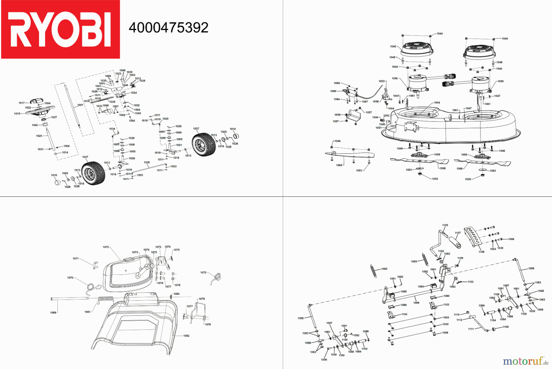 Ryobi Rasenmäher Aufsitzrasenmäher Akku RY48RM76A Seite 1