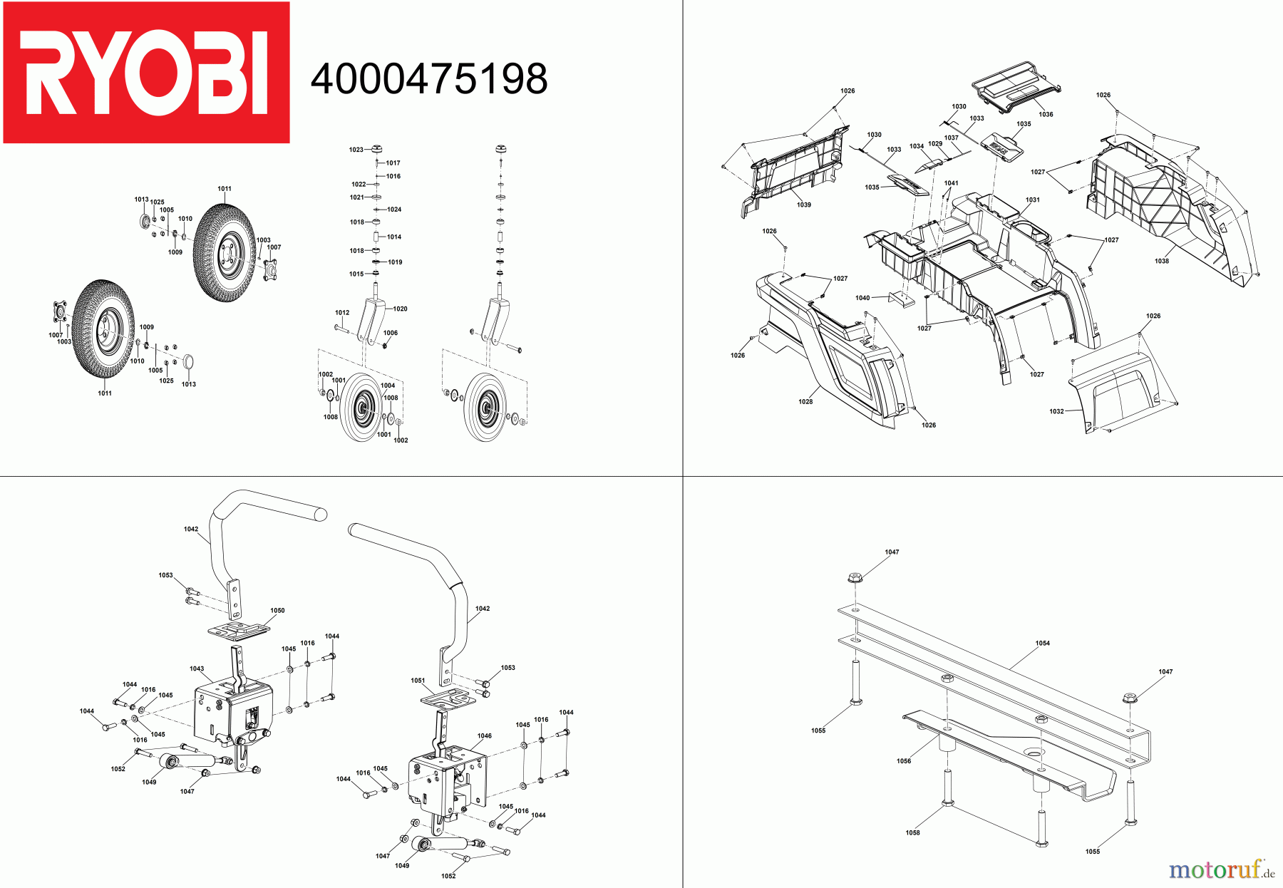 Ryobi Rasenmäher Aufsitzrasenmäher Akku ZTR480EX 48 V Akku-Nullwendekreismäher, Schnittbreite 106 cm Seite 1