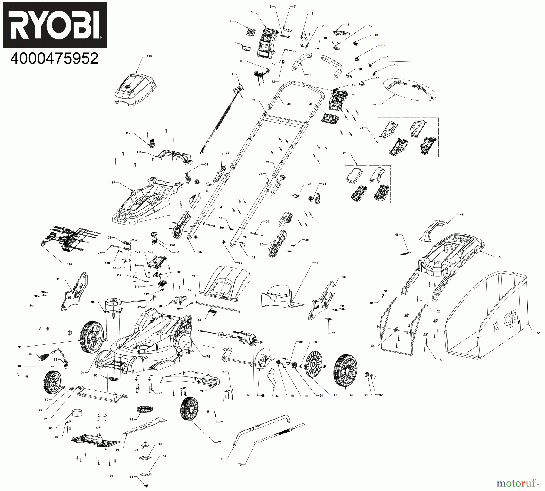 Ryobi Rasenmäher Akku RY36LMXP40A 36 V MAX POWER Brushless Akku-Rasenmäher, Schnittbreite 40 cm Seite 1