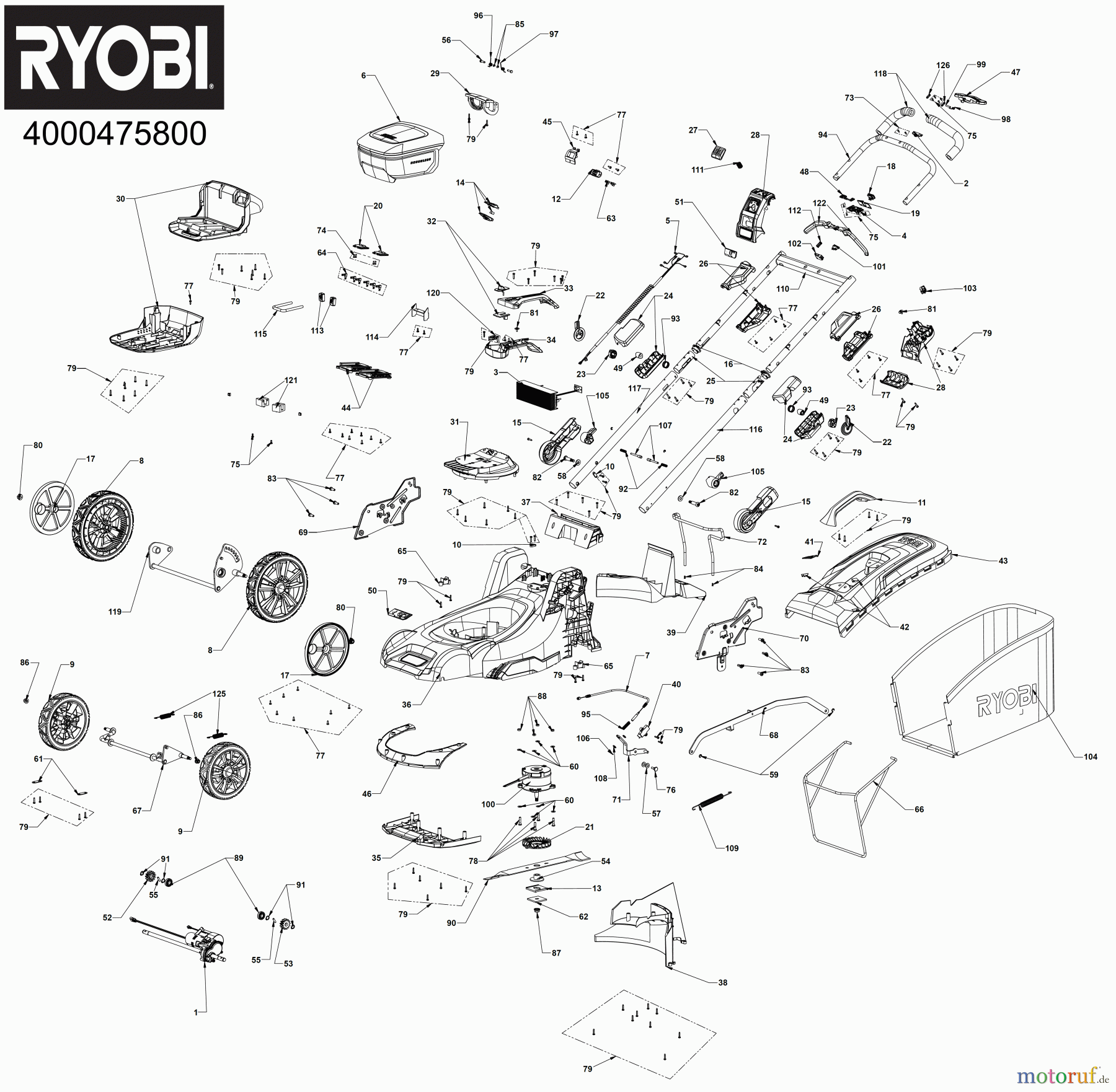 Ryobi Rasenmäher Akku RY36LMXSP46A-150 36 V MAX POWER Brushless Akku-Rasenmäher mit Selbstantrieb, Schnittbreite 46 cm Seite 1