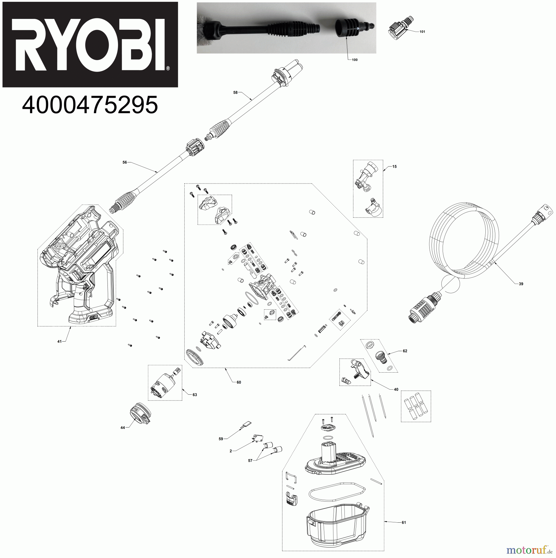 Ryobi Hochdruckreiniger RY18PW22A 18 V ONE+ Akku-Mitteldruckreiniger, Durchflussmenge 182 l/h Seite 1