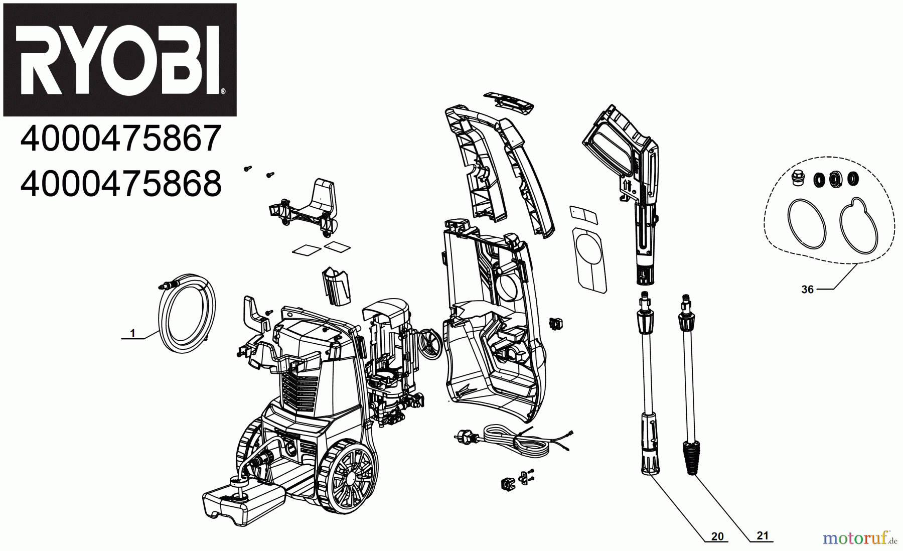 Ryobi Hochdruckreiniger RY120PWA 1.600 W Elektro-Hochdruckreiniger, max. Druck 120 bar Seite 1