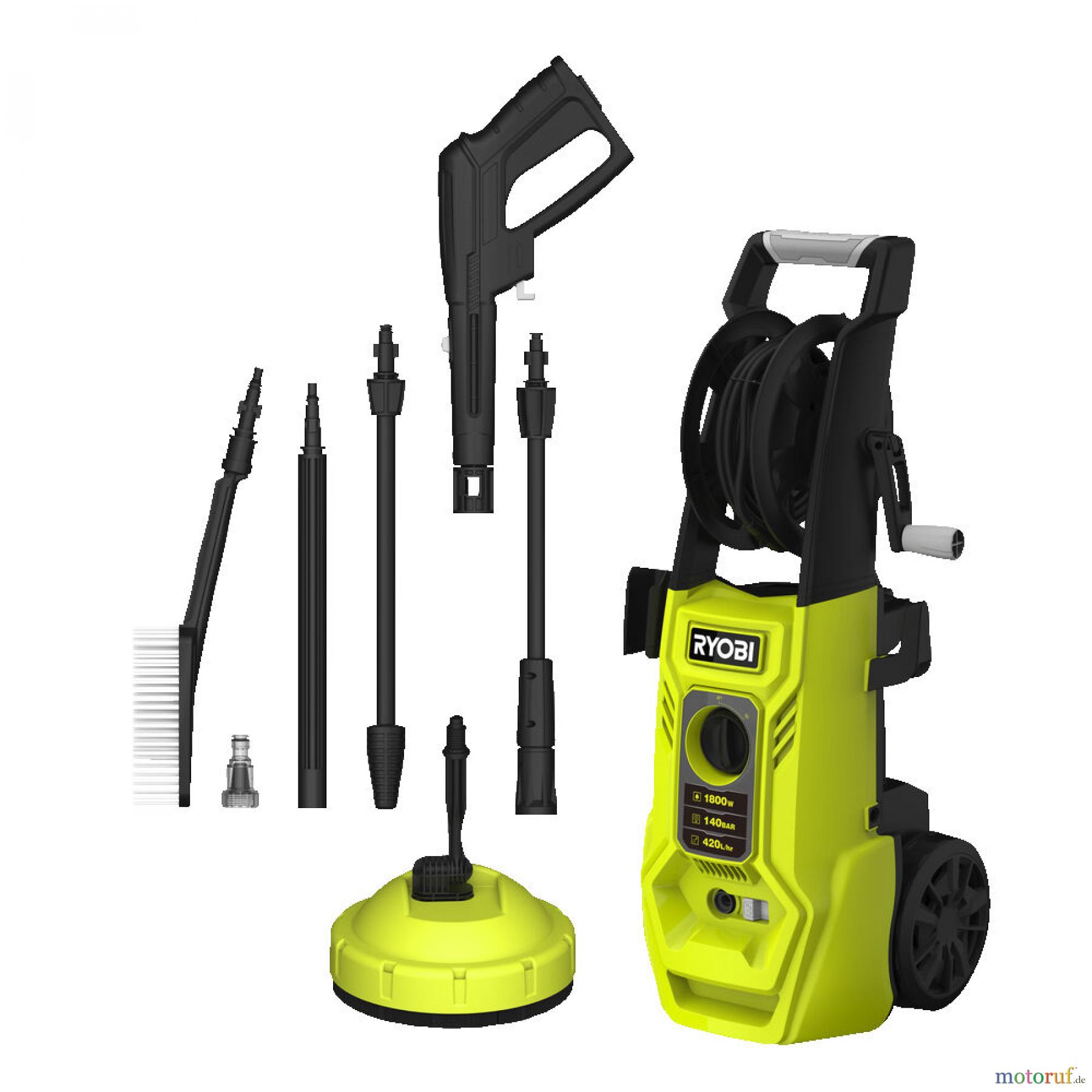 Ryobi Hochdruckreiniger RY140PWA 1.800 W Elektro-Hochdruckreiniger, max. Druck 140 bar