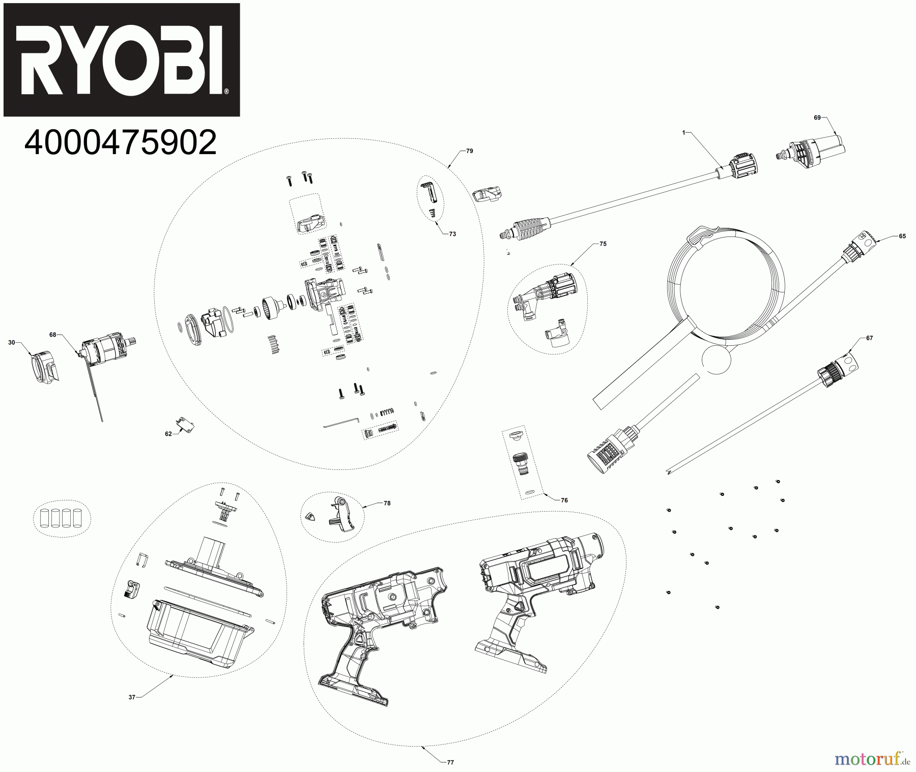 Ryobi Hochdruckreiniger RY18PWX41A 18 V ONE+ HP Brushless Akku-Reinigungsbürste, max. Druck 41 bar, Seite 1