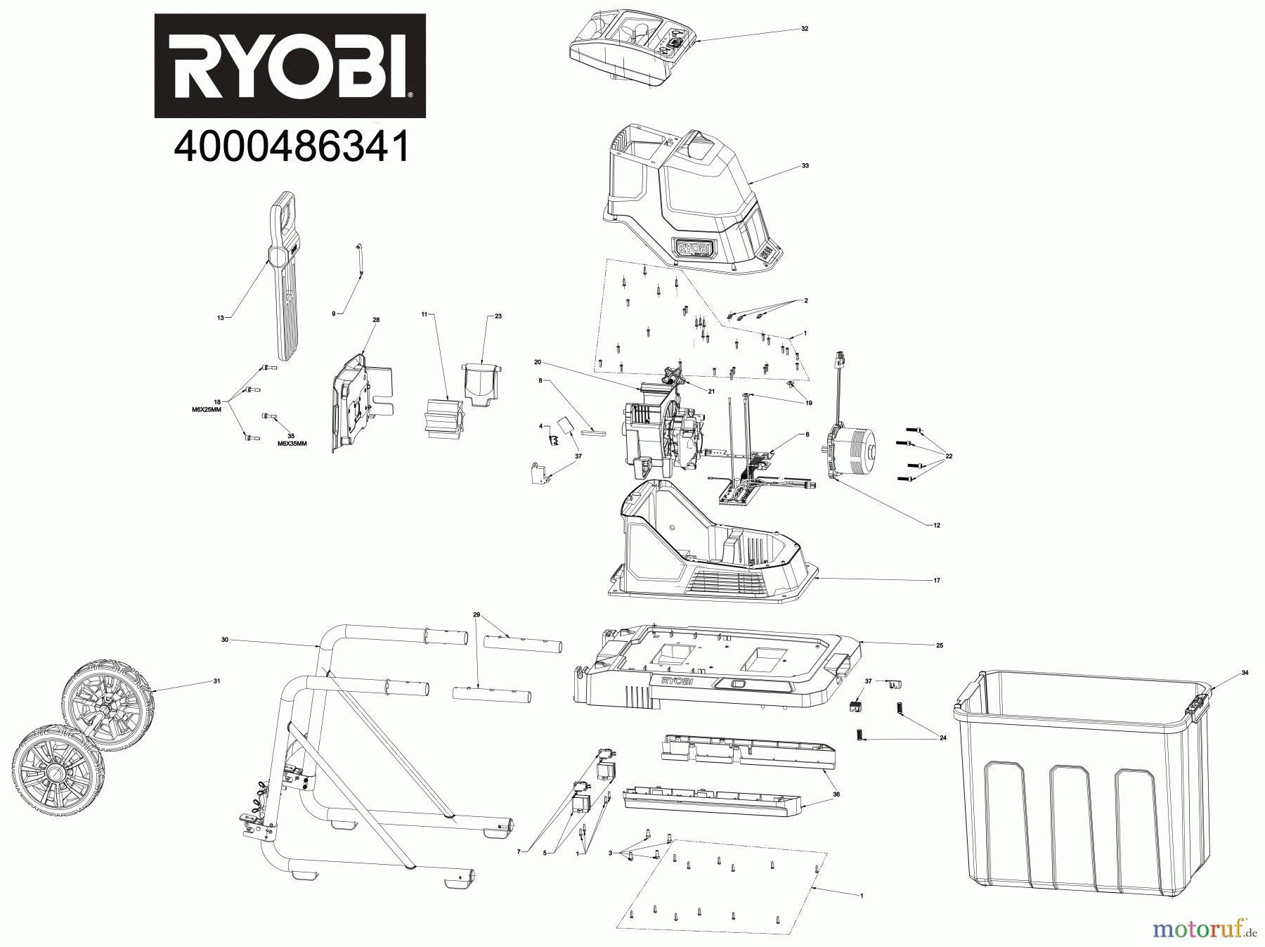 Ryobi Häcksler RY36SHX40 36 V MAX POWER Brushless Akku-Häcksler, Schnittkapazität 40 mm Seite 1
