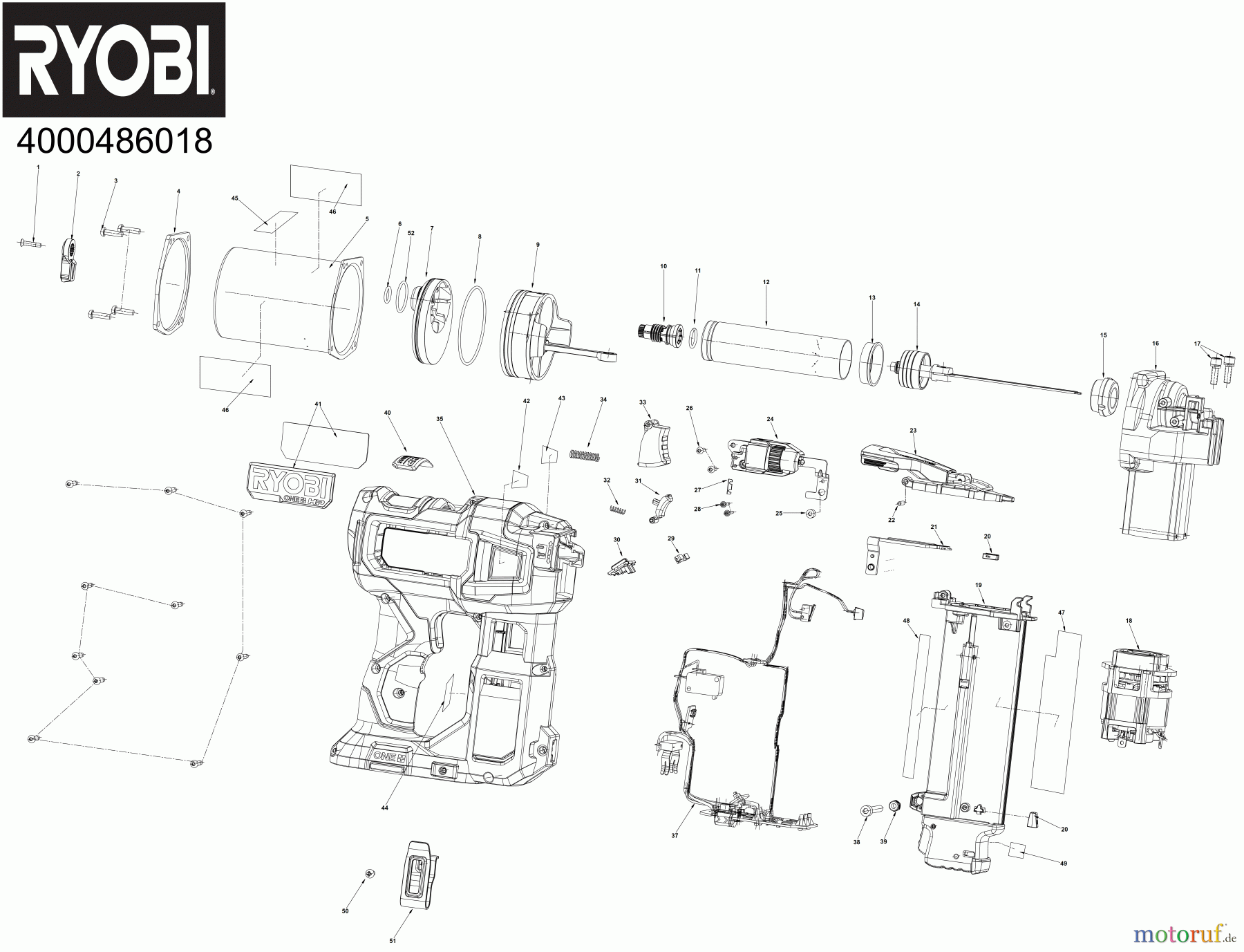 Ryobi Nagler und Tacker R18GN18X 18 V ONE+ HP Brushless Akku-Nagler, Performance, Nagelbreite 1,2 mm Seite 1