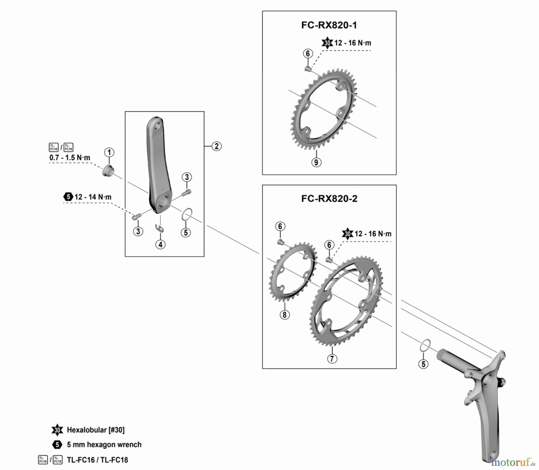 Shimano FC Front Chainwheel - Kurbelsatz, Vorderes Kettenblatt FC-RX820 GRX Crankset