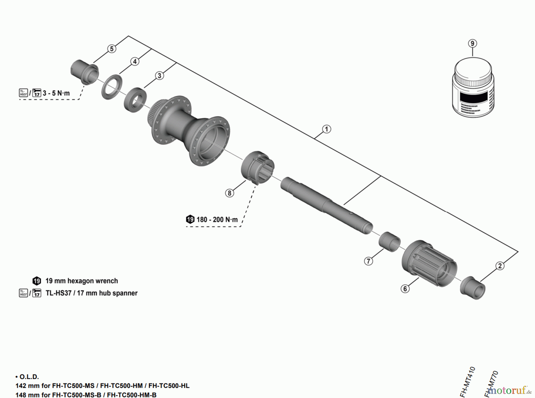 Shimano FH Free Hub - Freilaufnabe FH-TC500-MS FH-TC500-MS-B 12-speed FH-TC500-HM FH-TC500-HM-B 11/10/9/8-speed FH-TC500-HL 12/11-speed