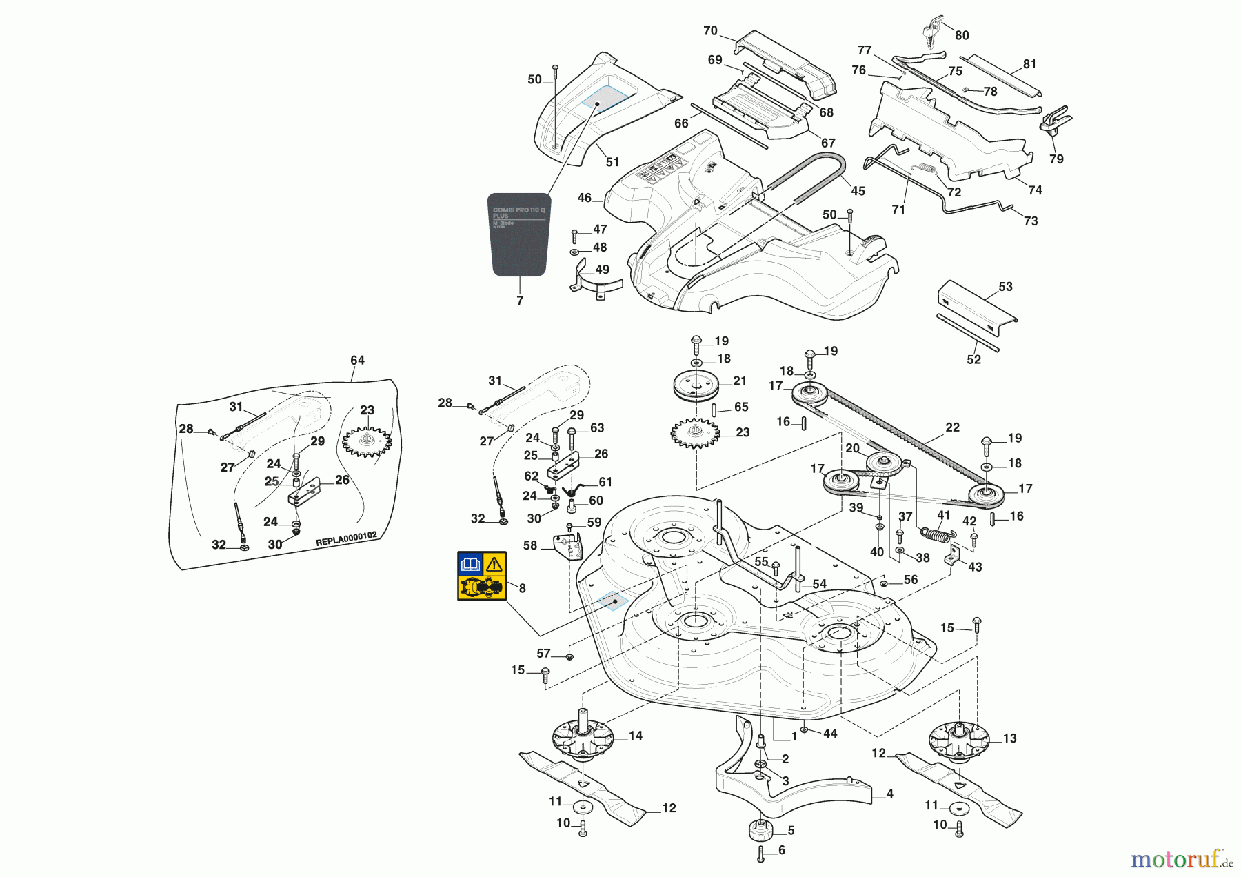  Stiga Frontmäher Mähdecks Baujahr 2024 Combi Pro 110 Q Plus (2024) Transmission and Blades