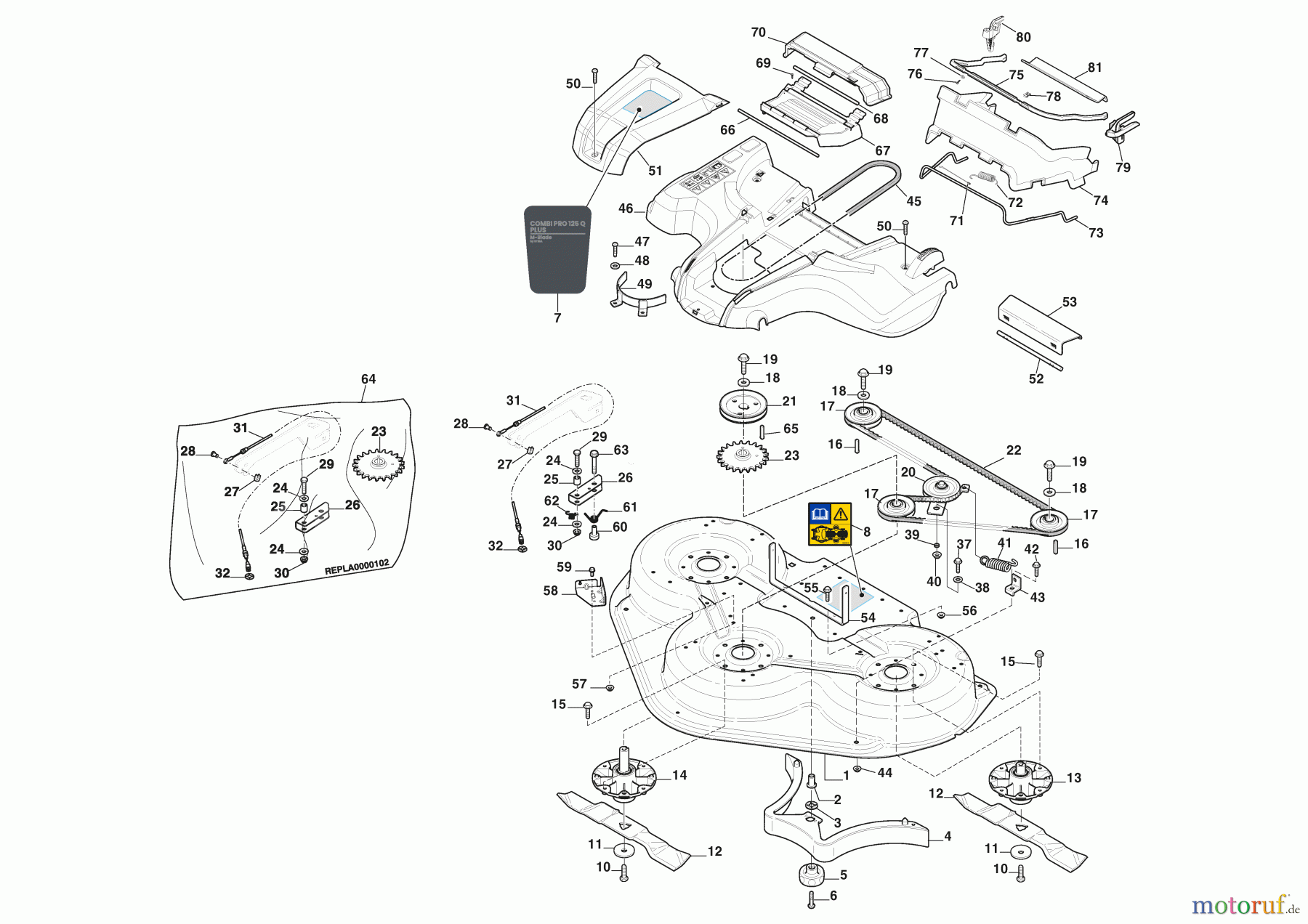  Stiga Frontmäher Mähdecks Baujahr 2024 Combi Pro 125 Q Plus (2024) Transmission and Blades