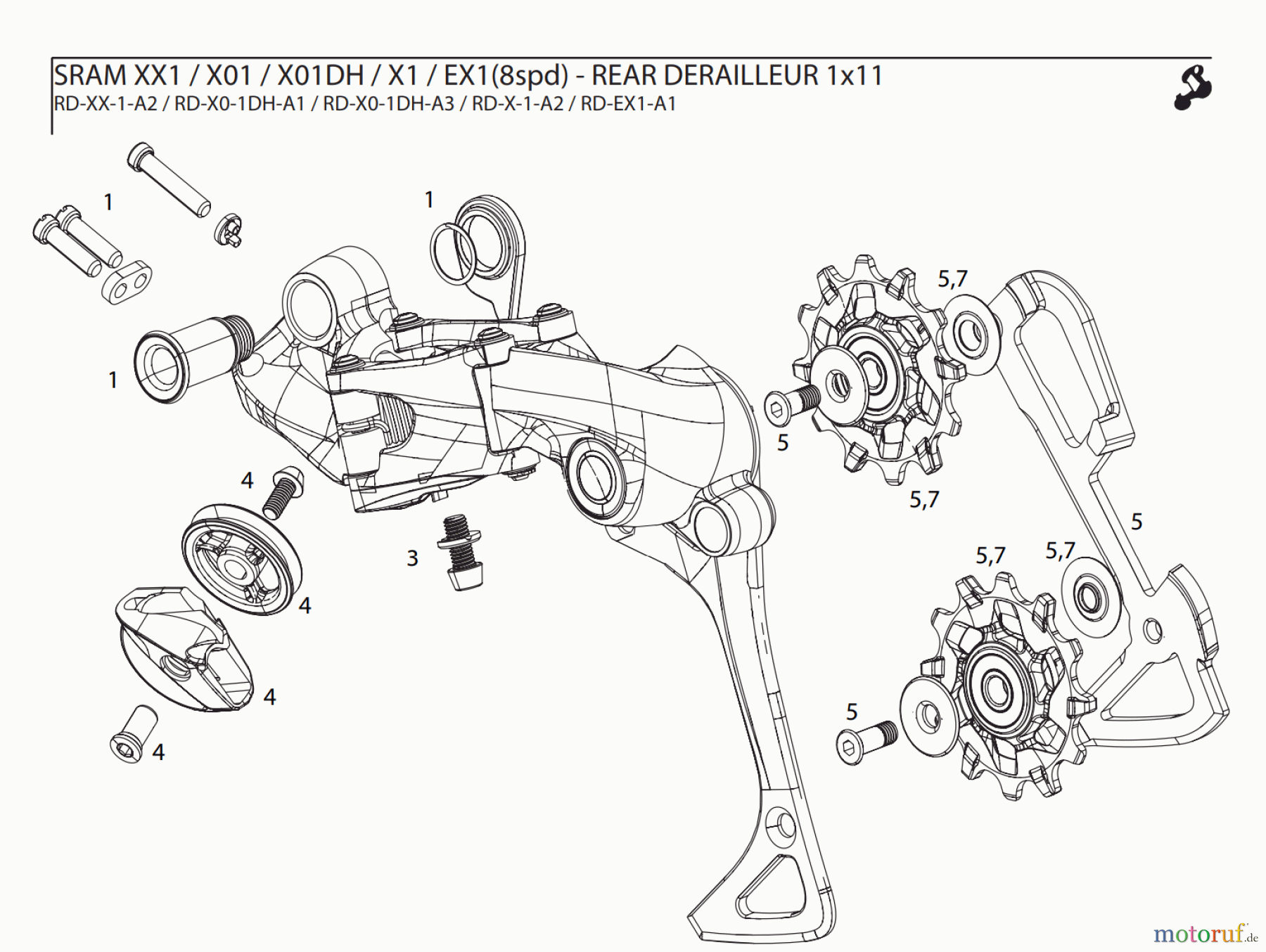 Sram Sram SRAM XX1 / X01 / X01DH / X1 / EX1(8spd) - REAR DERAILLEUR 1x11
