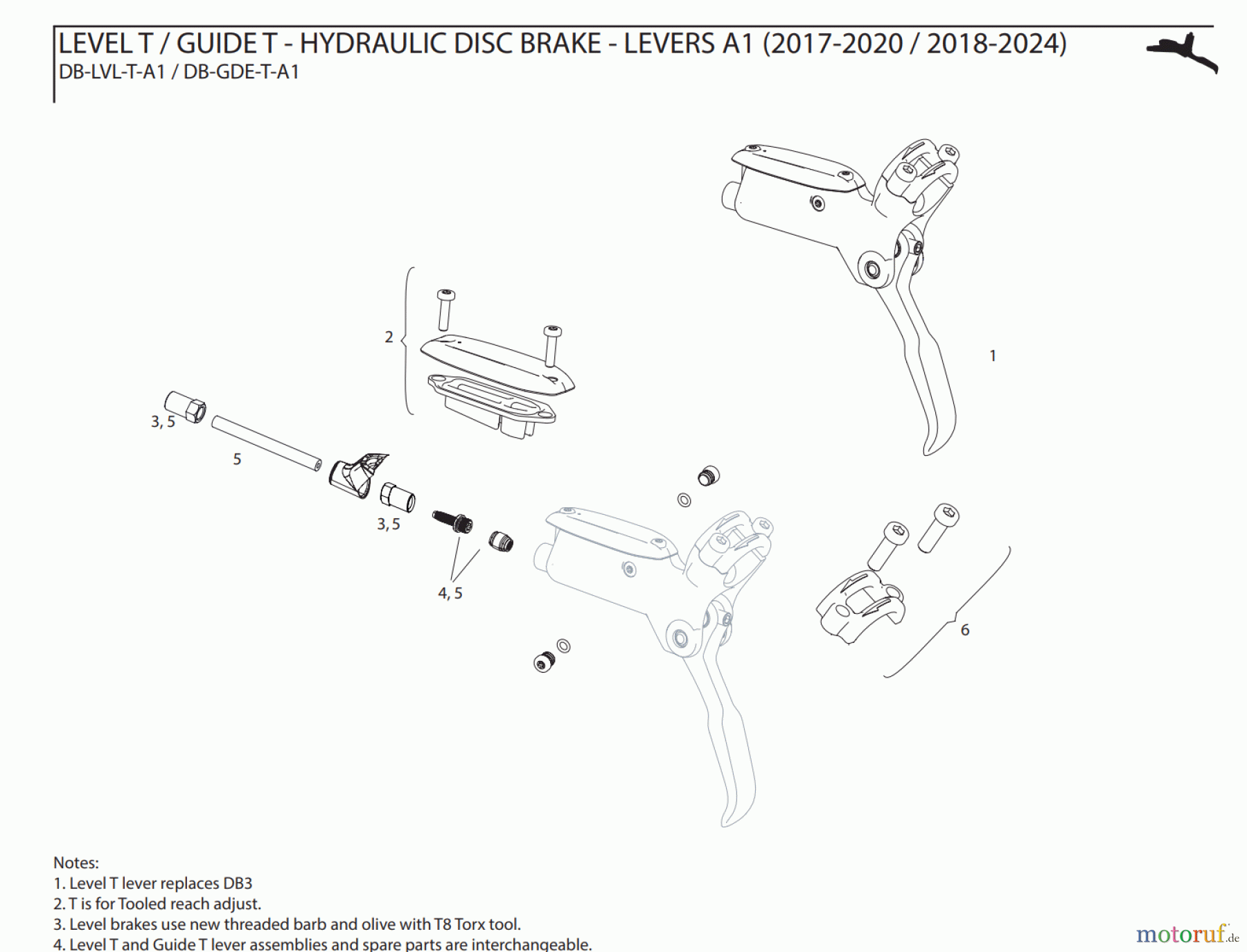 Sram Sram LEVEL T / GUIDE T - HYDRAULIC DISC BRAKE - LEVERS A1 (2017-2020 / 2018-2024)