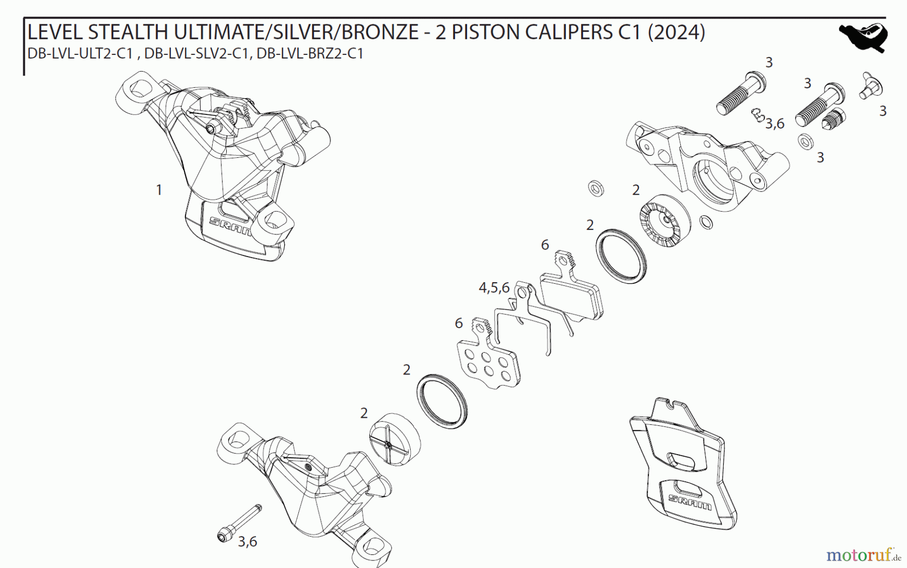 Sram Sram LEVEL STEALTH ULTIMATE/SILVER/BRONZE - 2 PISTON CALIPERS C1 (2024)