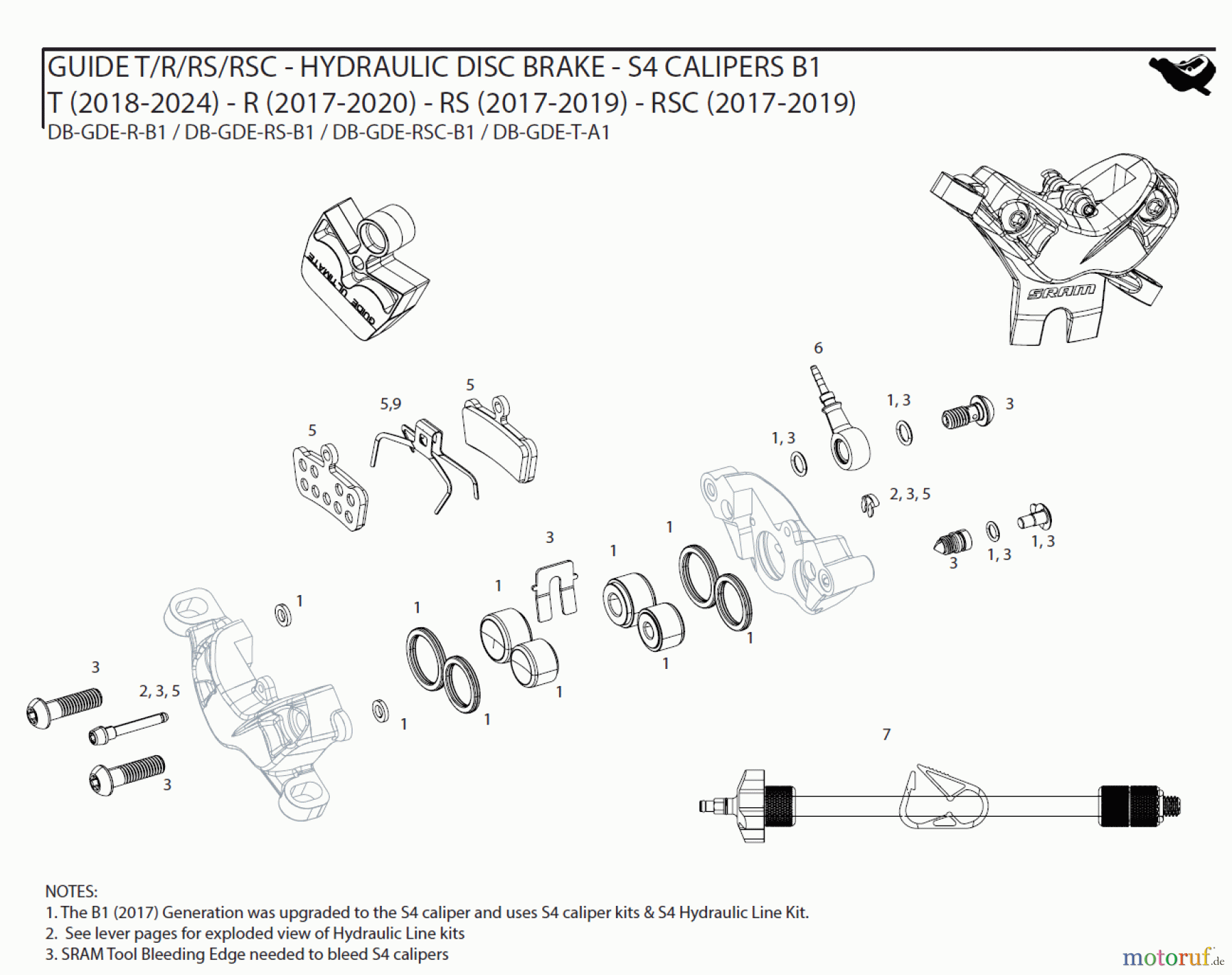 Sram Sram GUIDE T/R/RS/RSC - HYDRAULIC DISC BRAKE - S4 CALIPERS B1 T (2018-2024) - R (2017-2020) - RS (2017-2019) - RSC (2017-2019)