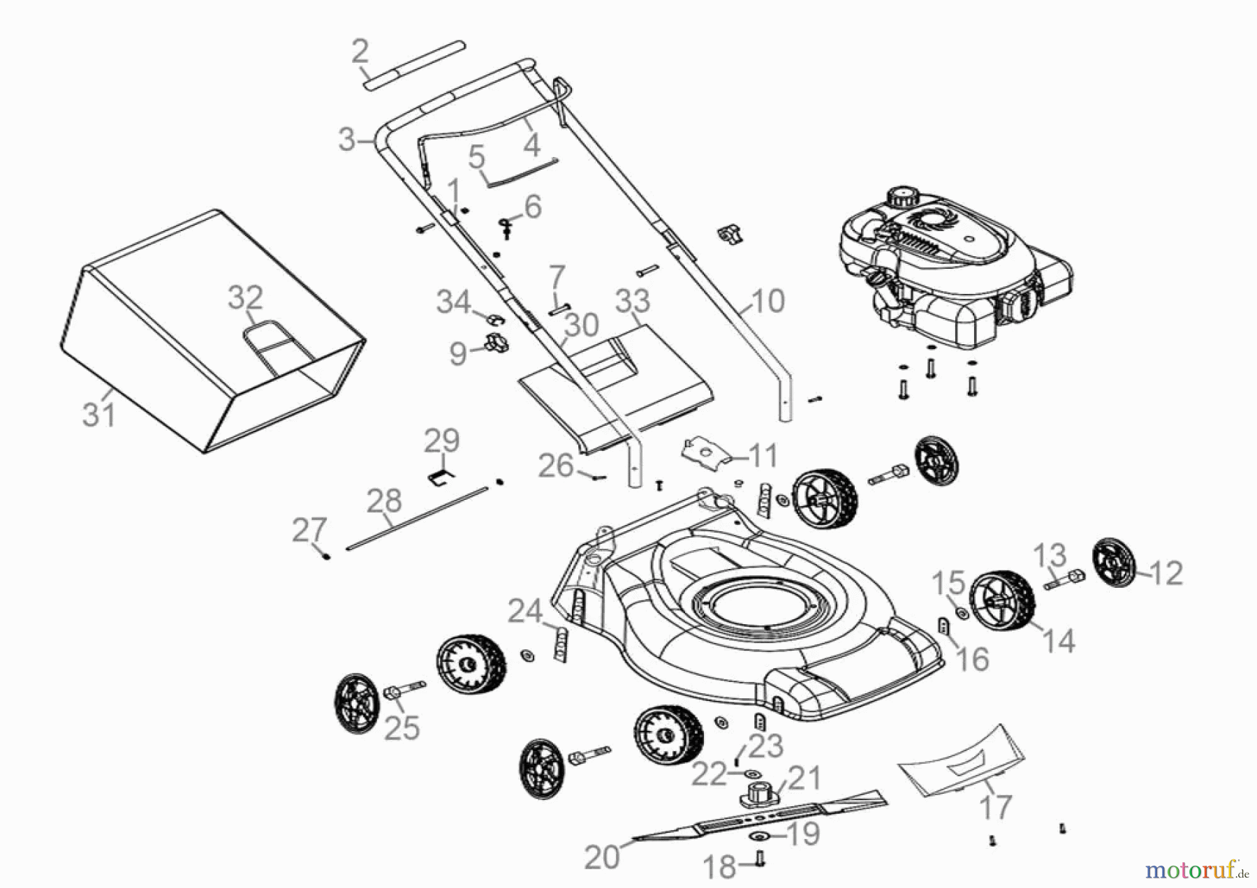 Güde Gartentechnik Rasenmäher Benzin-Rasenmäher Schnittbreite bis 45cm Rasenmäher ECO WHEELER 412.2 P Art.-Nr.: 95460 Ersatzteileversion FSL95460-01 Seite 1