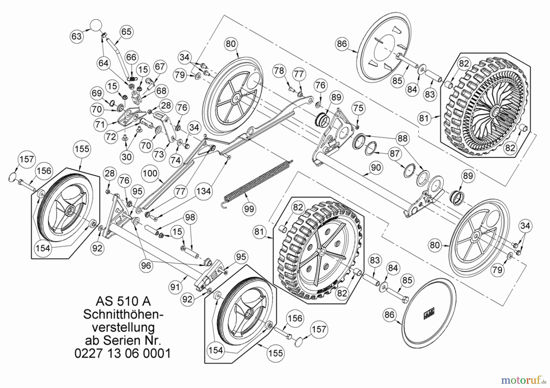 AS-Motor (neu) Rasen Mulch-Rasenmäher AS 510 4T A und AS 510 A ProClip ab FNr. 022713060001 Schnitthöhenverstellung