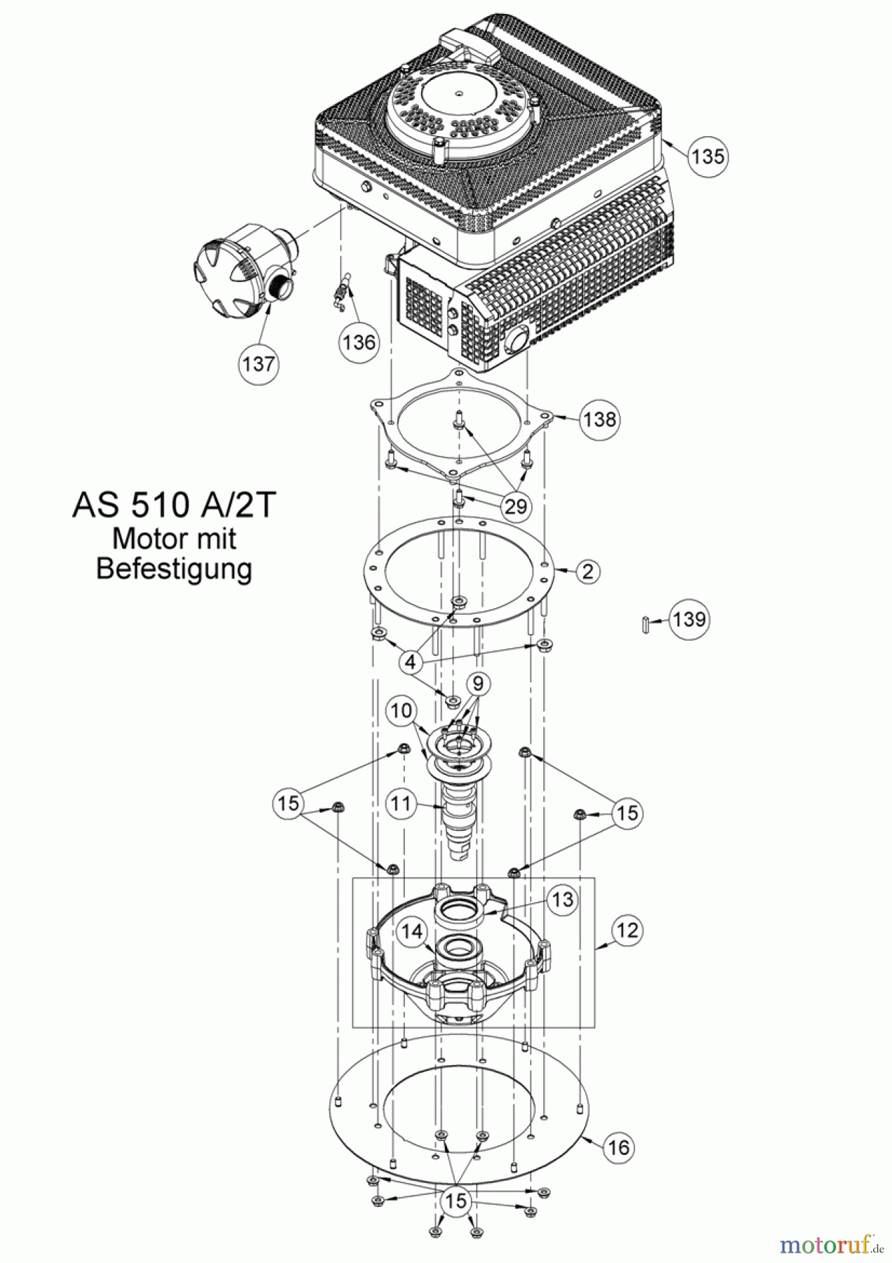  AS-Motor (neu) Rasen Mulch-Rasenmäher AS 510 2T A und AS 510 A/2T ProClip ab FNr. 024311110001 Motor mit Befestigung