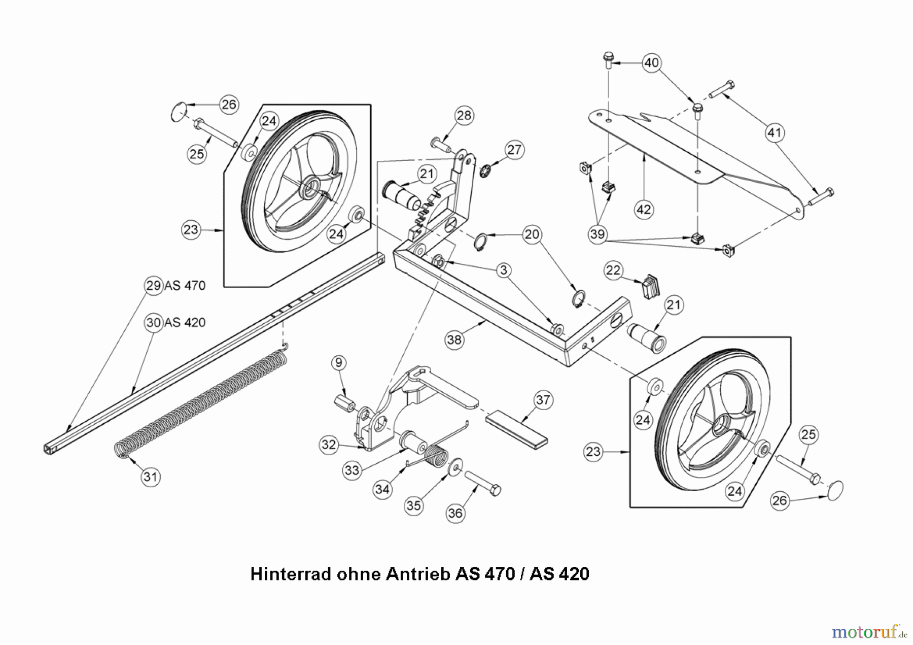  AS-Motor (neu) Rasen Mulch-Rasenmäher AS 420 4T und AS 420 SuperClip ab FNr. 025613030001 Hinterrad ohne Antrieb