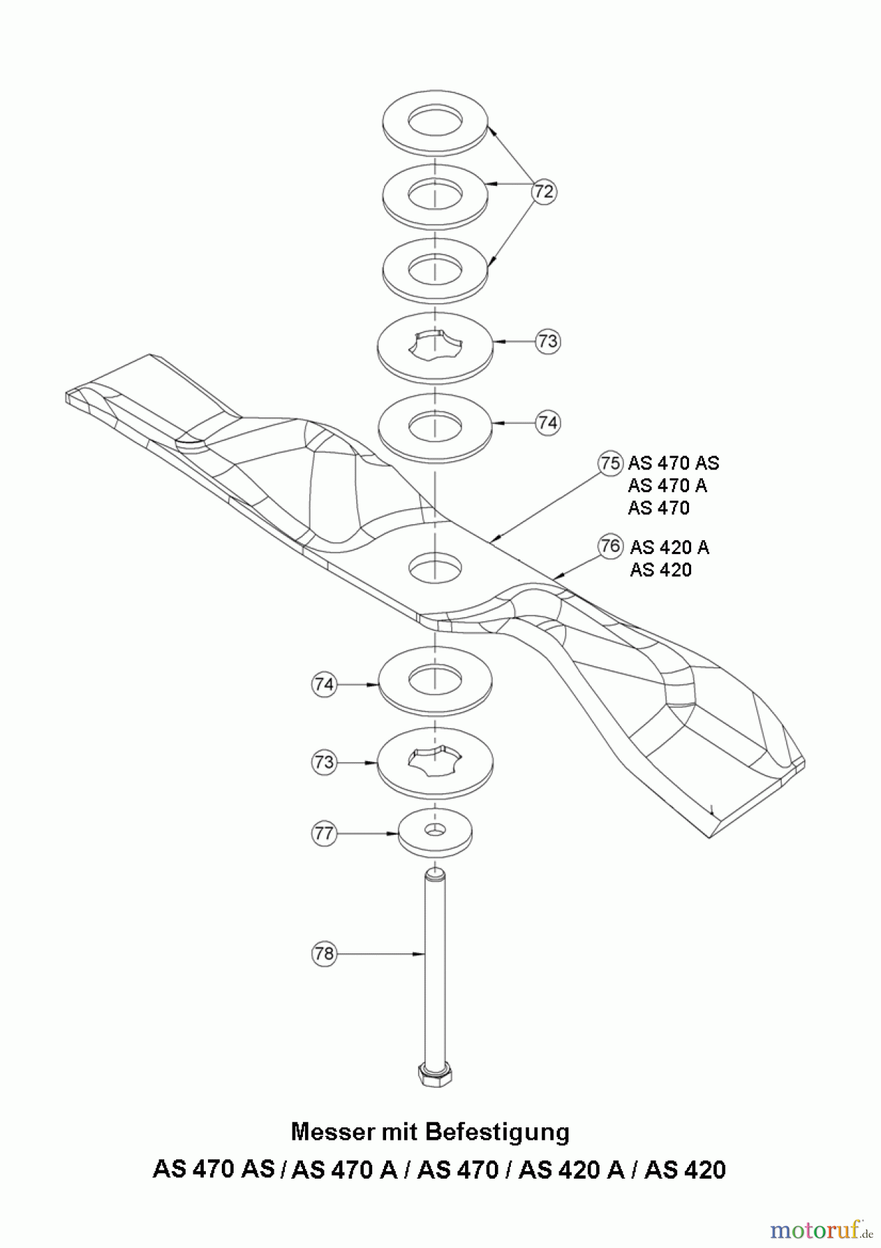 AS-Motor (neu) Rasen Mulch-Rasenmäher AS 420 4T A und AS 420 A SuperClip ab FNr. 025713030001 Messer mit Befestigung