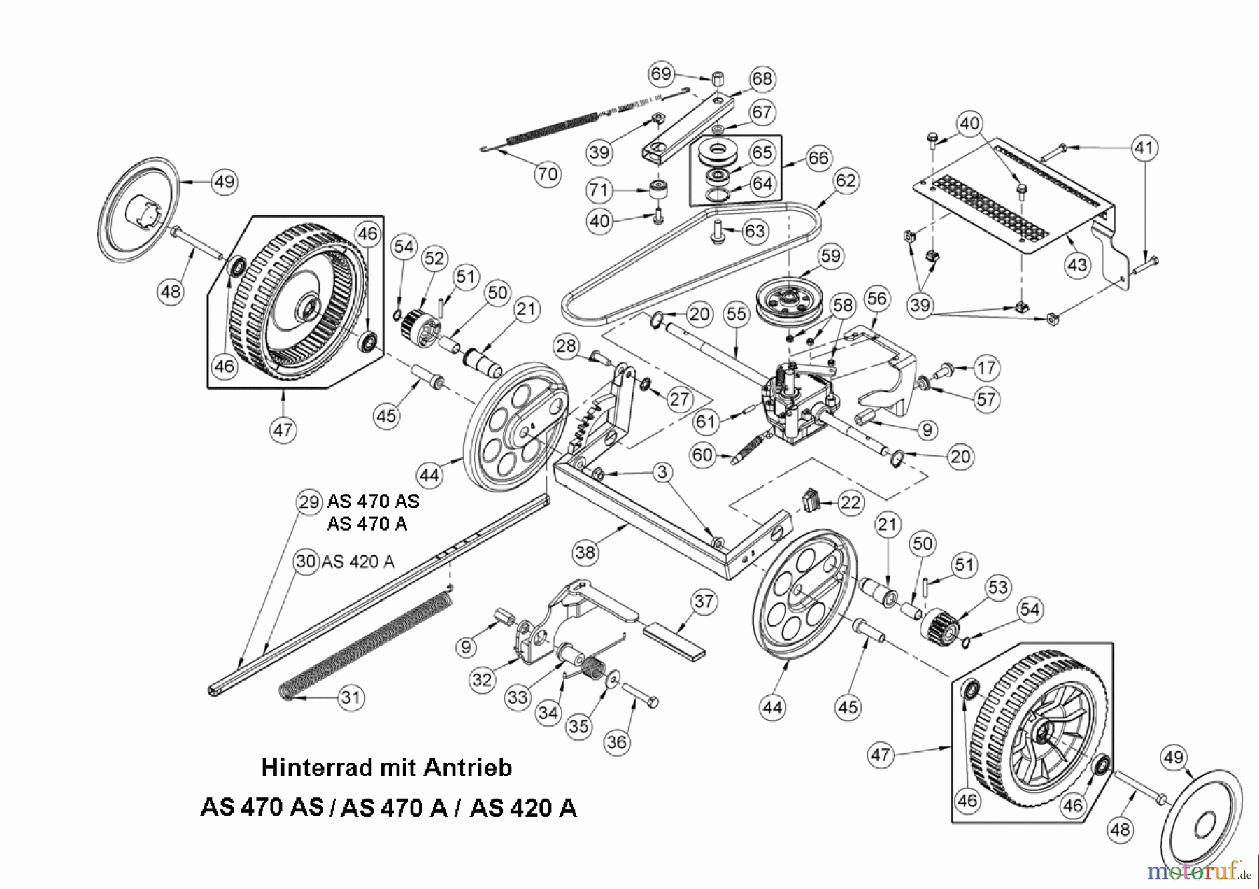 AS-Motor (neu) Rasen Mulch-Rasenmäher AS 470 4T A und AS 470 A SuperClip ab FNr. 025513030001 Hinterrad mit Antrieb