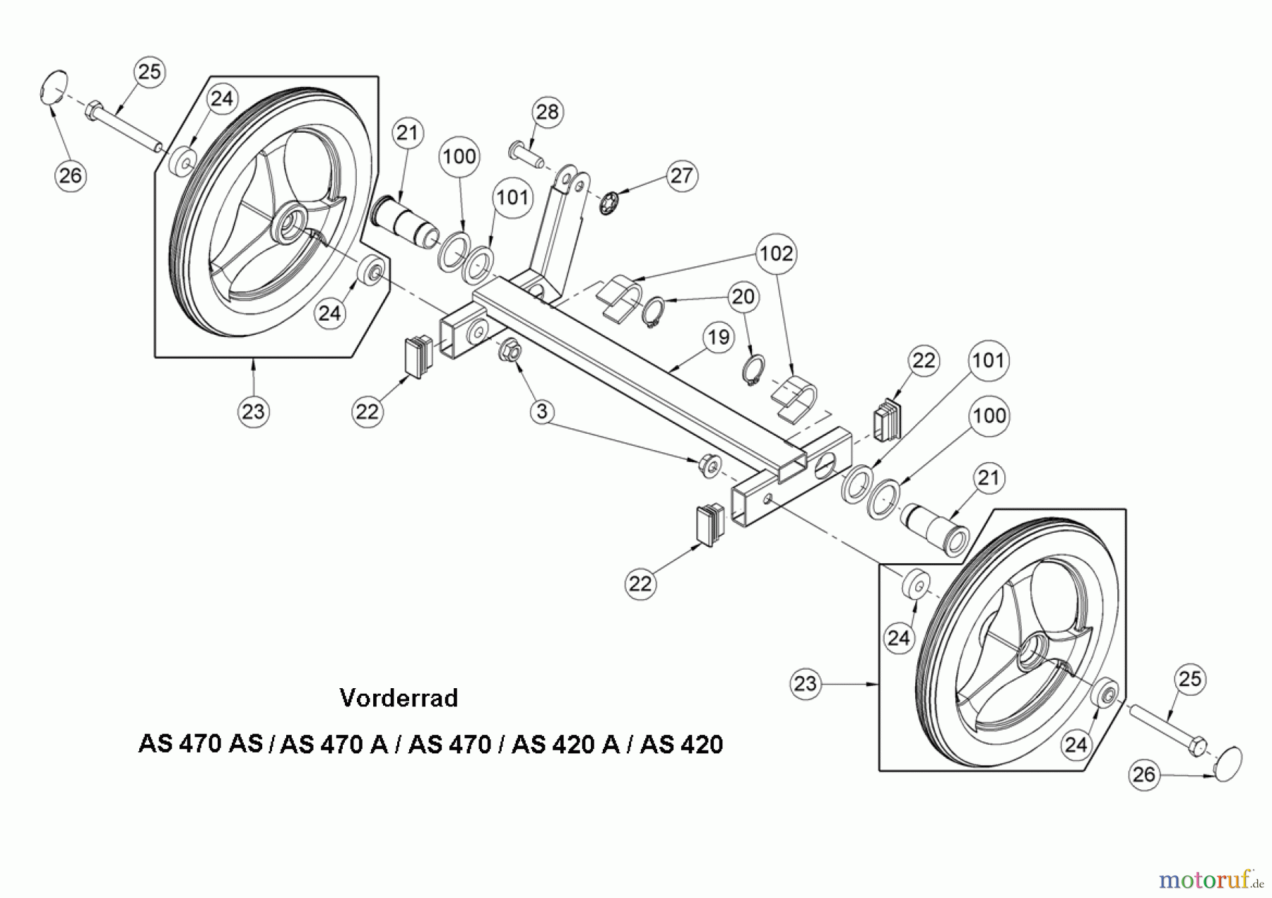  AS-Motor (neu) Rasen Mulch-Rasenmäher AS 470 E-ProClip A ab FNr. 035820010001 Vorderrad
