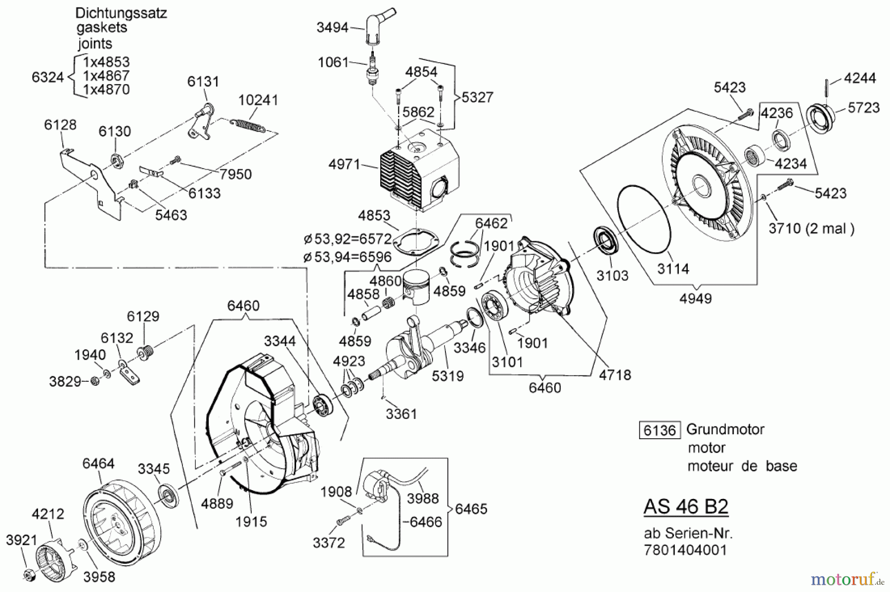  AS-Motor (neu) Rasen Profi-Rasenmäher AS 46 Variomat AS 46 B2 ab FNr. 007801404001 Grundmotor