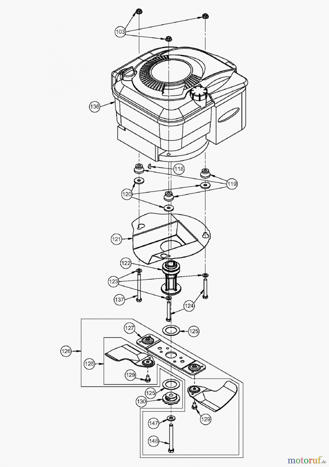 AS-Motor (neu) Rasen Profi-Rasenmäher AS 43 und 47 casa Heckauswurfmäher AS 43 BS Casa ab FNr. 018806404001 Motor und Messer AS 43 BS casa