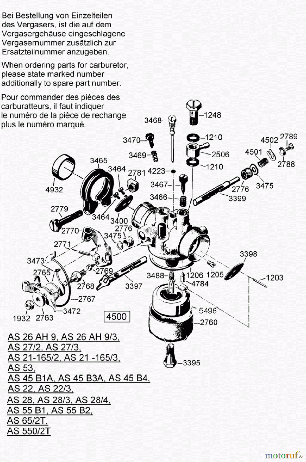  AS-Motor (neu) Rasen Profi-Rasenmäher AS 55 Heckauswurf AS 55 B1 ab FNr. 0130833001 Vergaser