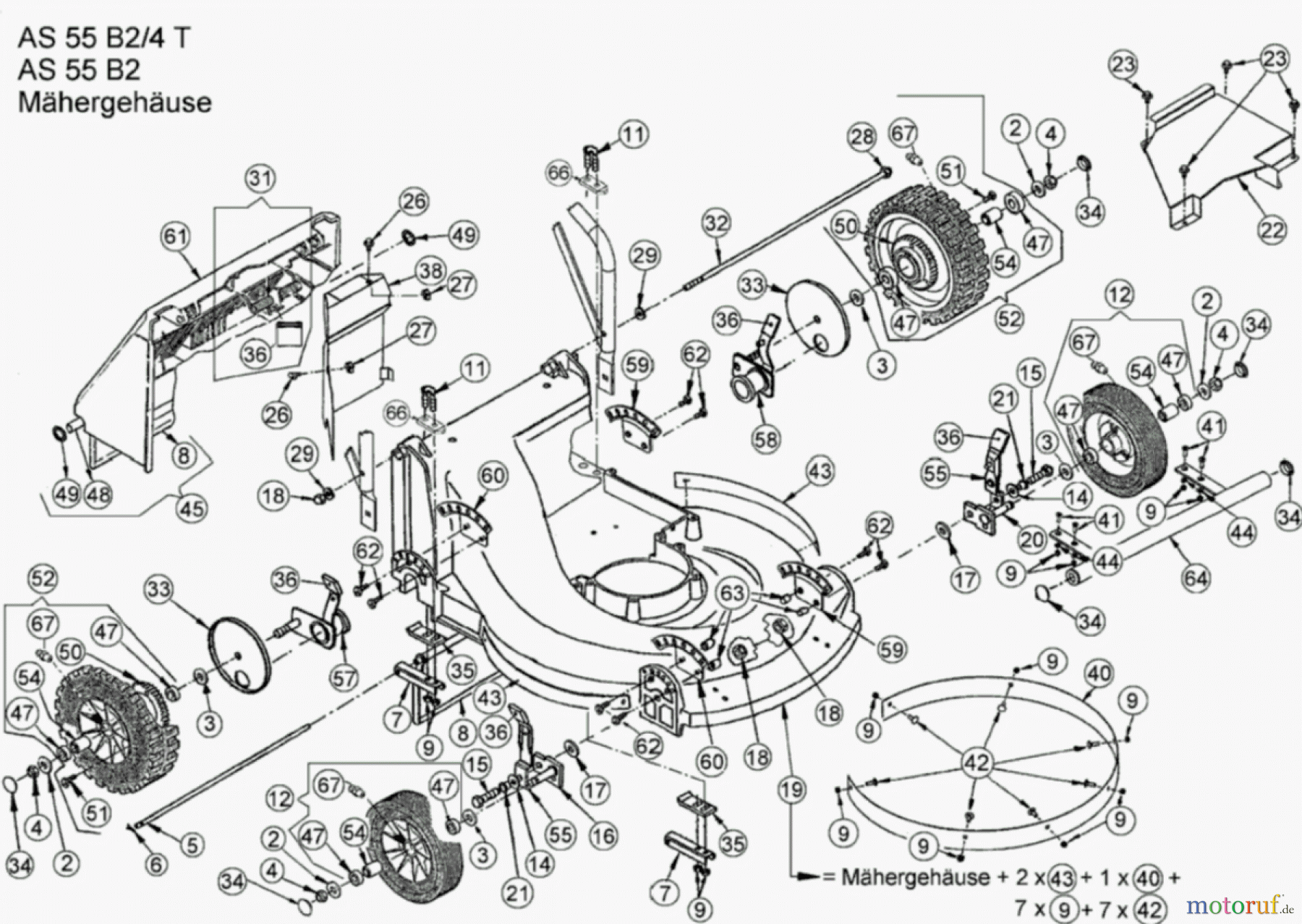 AS-Motor (neu) Rasen Profi-Rasenmäher AS 55 Heckauswurf AS 55 B2 ab FNr. 014502202001 Mähergehäuse