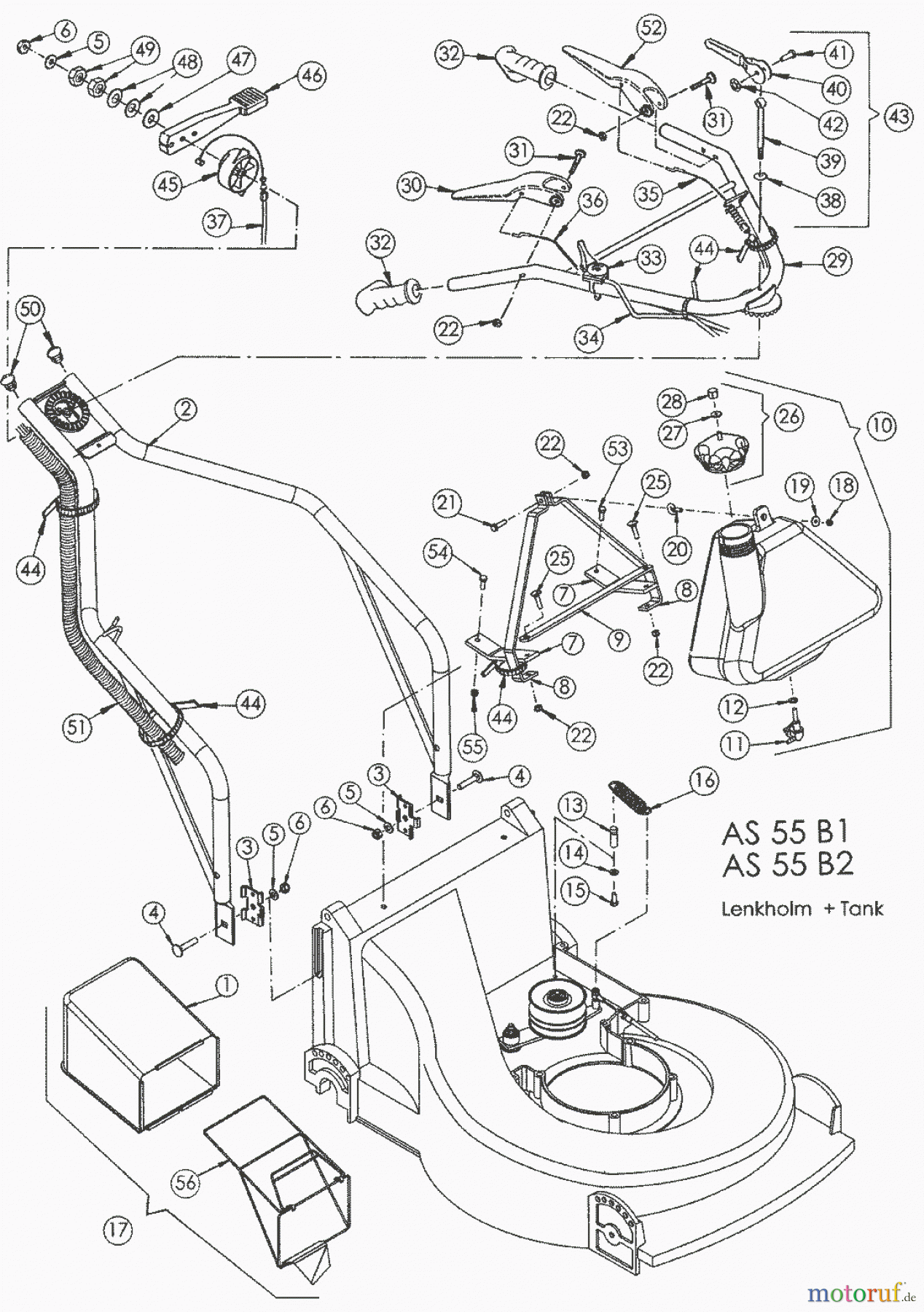 AS-Motor (neu) Rasen Profi-Rasenmäher AS 55 Heckauswurf AS 55 B2 ab FNr. 014502202001 Lenkholm und Tank