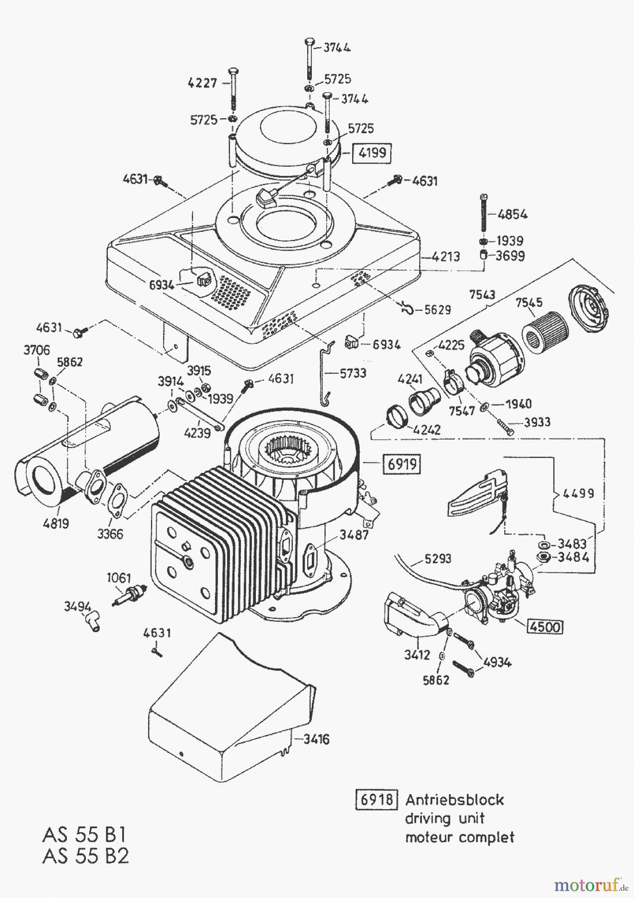 AS-Motor (neu) Rasen Profi-Rasenmäher AS 55 Heckauswurf AS 55 B2 ab FNr. 014502202001 Antriebsblock