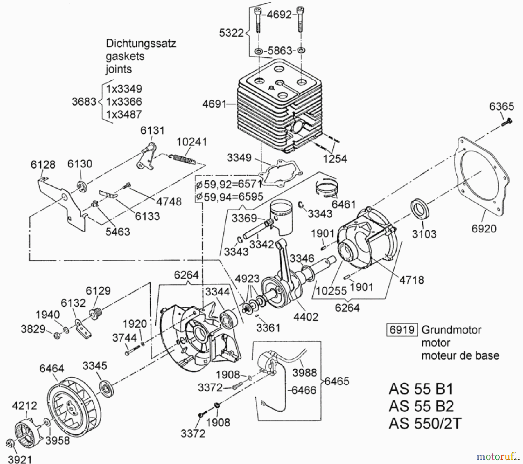 AS-Motor (neu) Rasen Profi-Rasenmäher AS 55 Heckauswurf AS 55 B2 ab FNr. 014502202001 Grundmotor