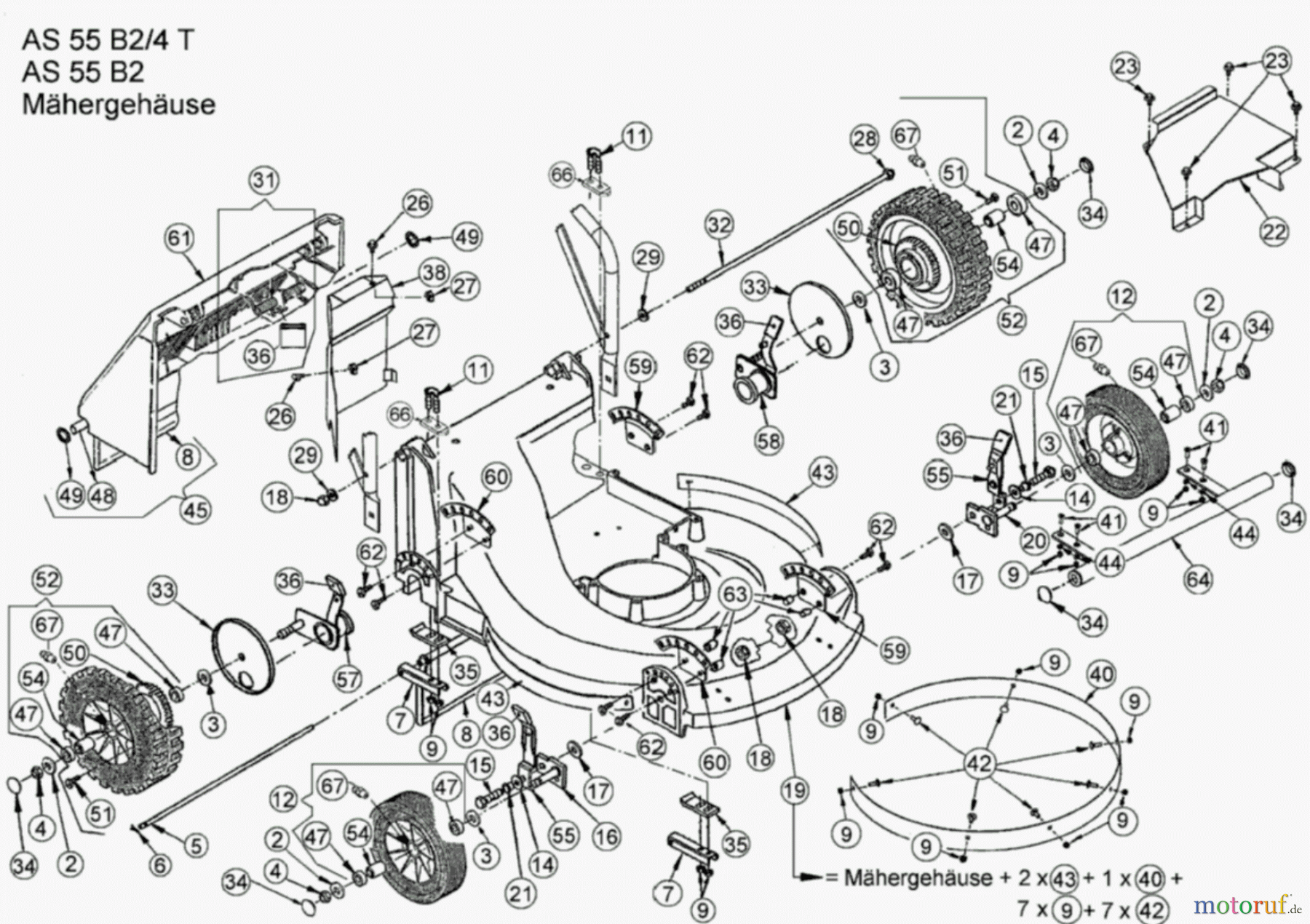  AS-Motor (neu) Rasen Profi-Rasenmäher AS 55 Heckauswurf AS 55 B2/4T ab FNr. 014802303001 Mähergehäuse