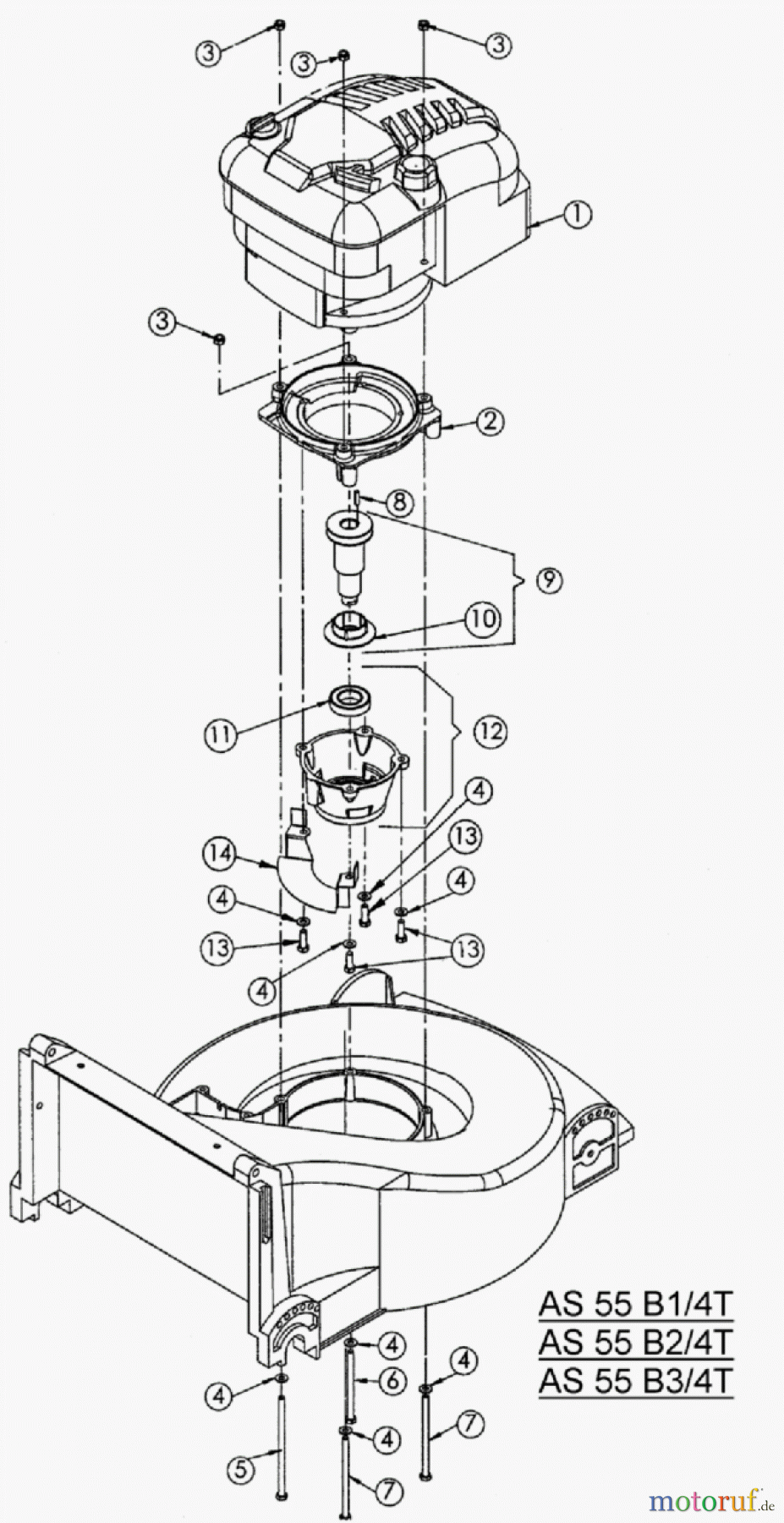 AS-Motor (neu) Rasen Profi-Rasenmäher AS 55 Heckauswurf AS 55 B3/4T ab FNr. 016504404001 Motor und Motorbefestigung