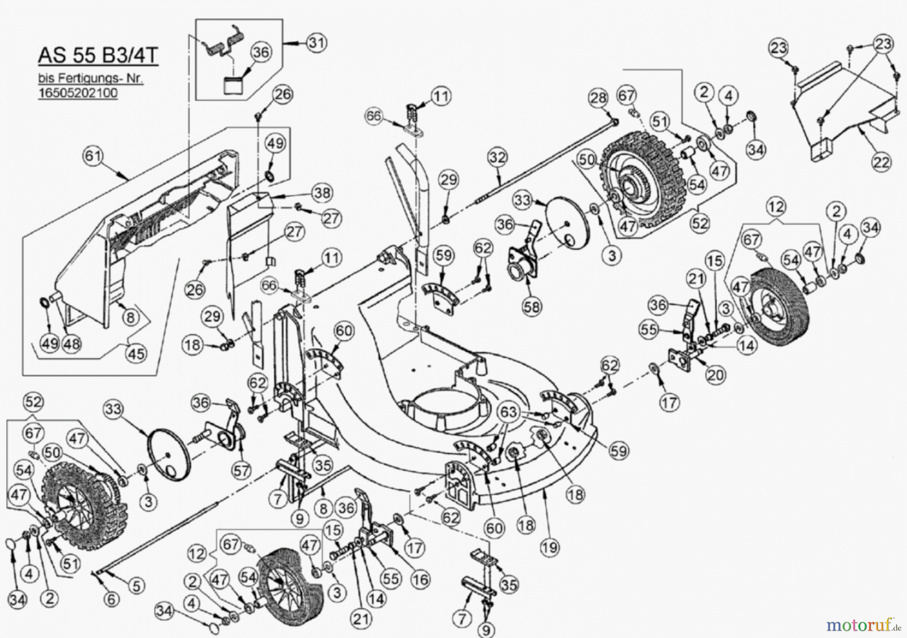 AS-Motor (neu) Rasen Profi-Rasenmäher AS 55 Heckauswurf AS 55 B3/4T ab FNr. 016504404001 Mähergehäuse