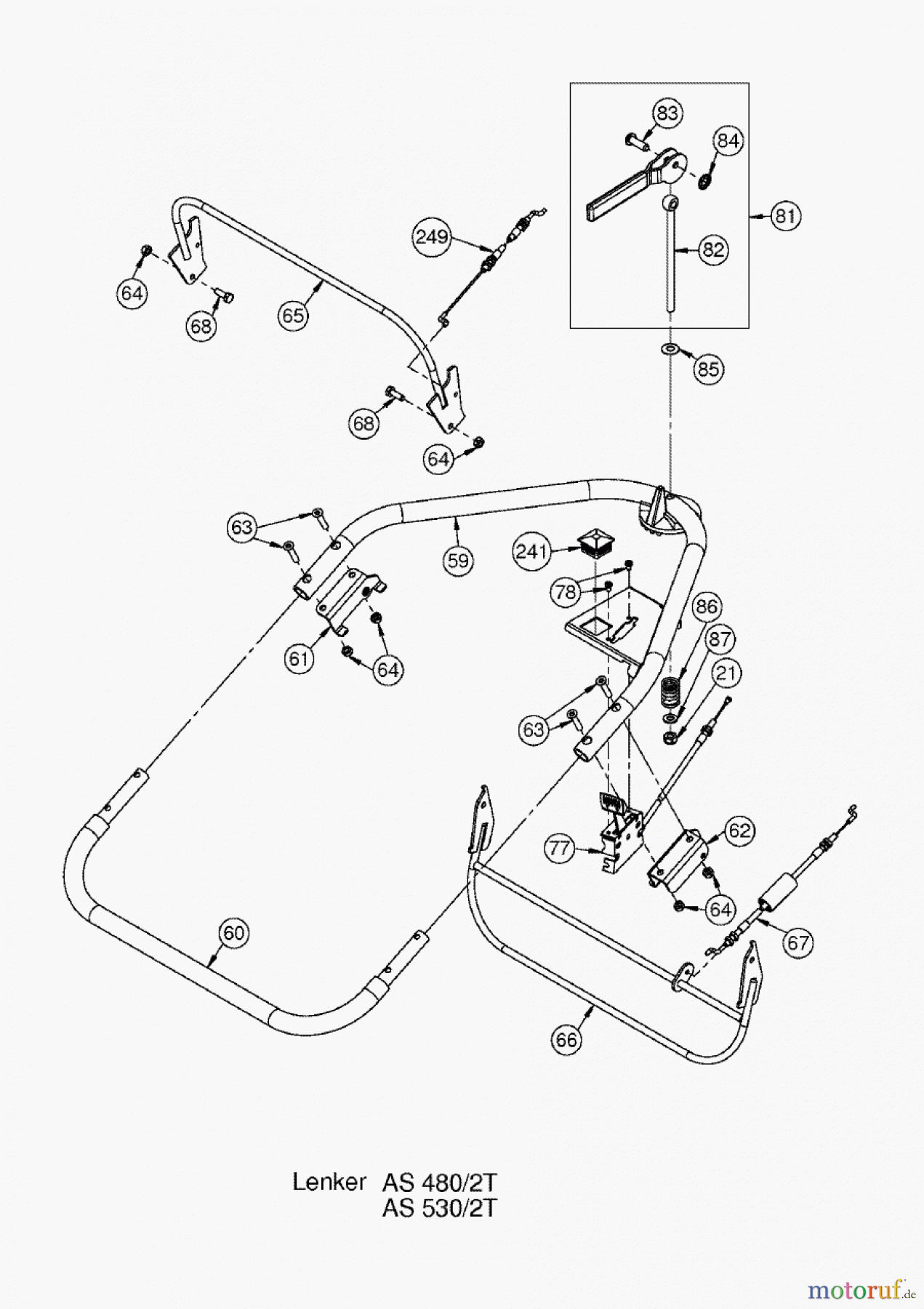 AS-Motor (neu) Rasen Profi-Rasenmäher AS 530 Heckauswurf AS 530/2T ab FNr. 019307202001 Lenker