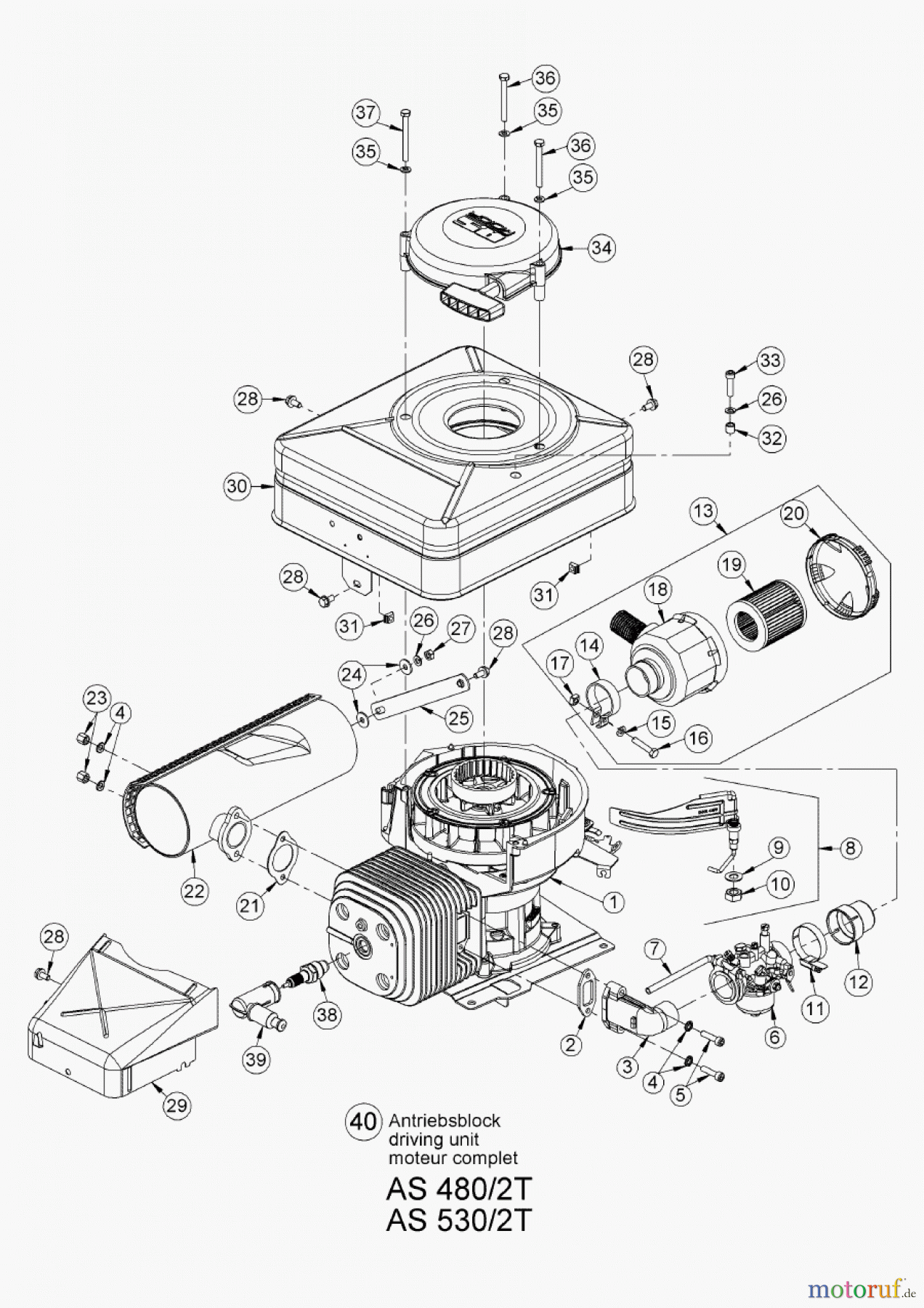 AS-Motor (neu) Rasen Profi-Rasenmäher AS 530 Heckauswurf AS 530/2T ab FNr. 019307202001 Antriebsblock