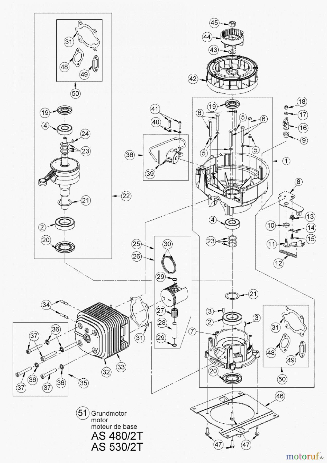 AS-Motor (neu) Rasen Profi-Rasenmäher AS 530 Heckauswurf AS 530/2T ab FNr. 019307202001 Grundmotor