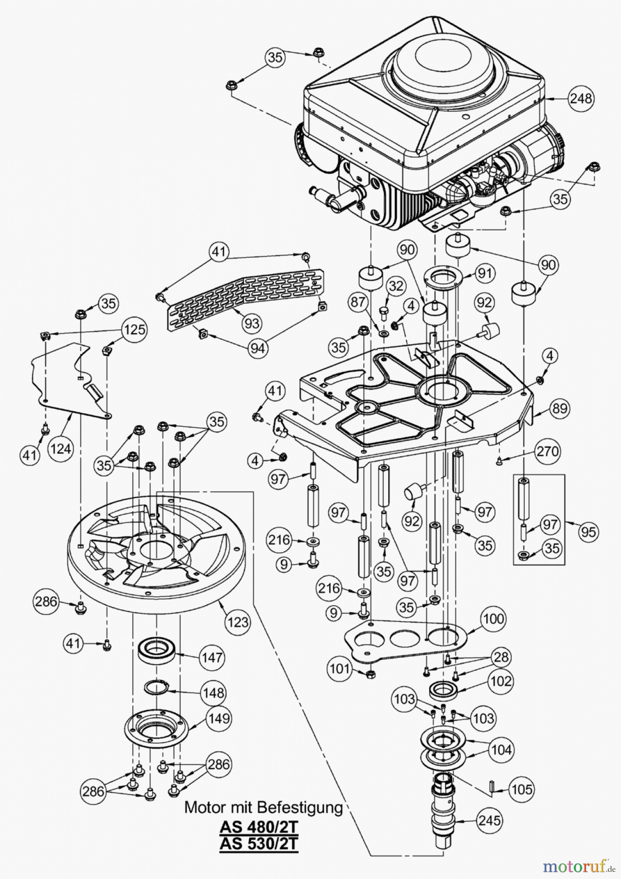AS-Motor (neu) Rasen Profi-Rasenmäher AS 530 Heckauswurf AS 530/2T ab FNr. 019307202001 Motor mit Befestigung