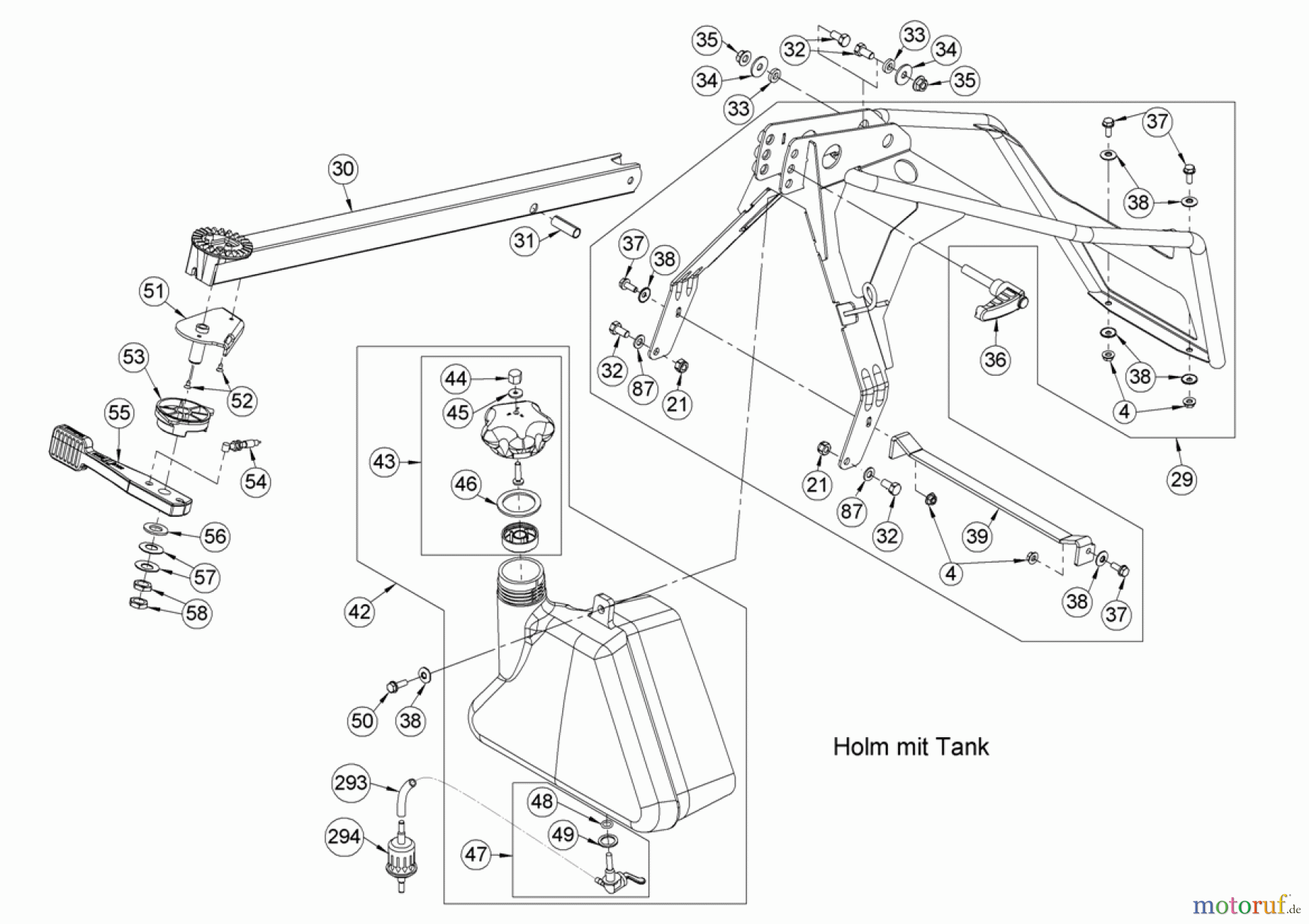 AS-Motor (neu) Rasen Profi-Rasenmäher AS 530 Heckauswurf AS 530/2T ab FNr. 019307202001 Holm mit Tank