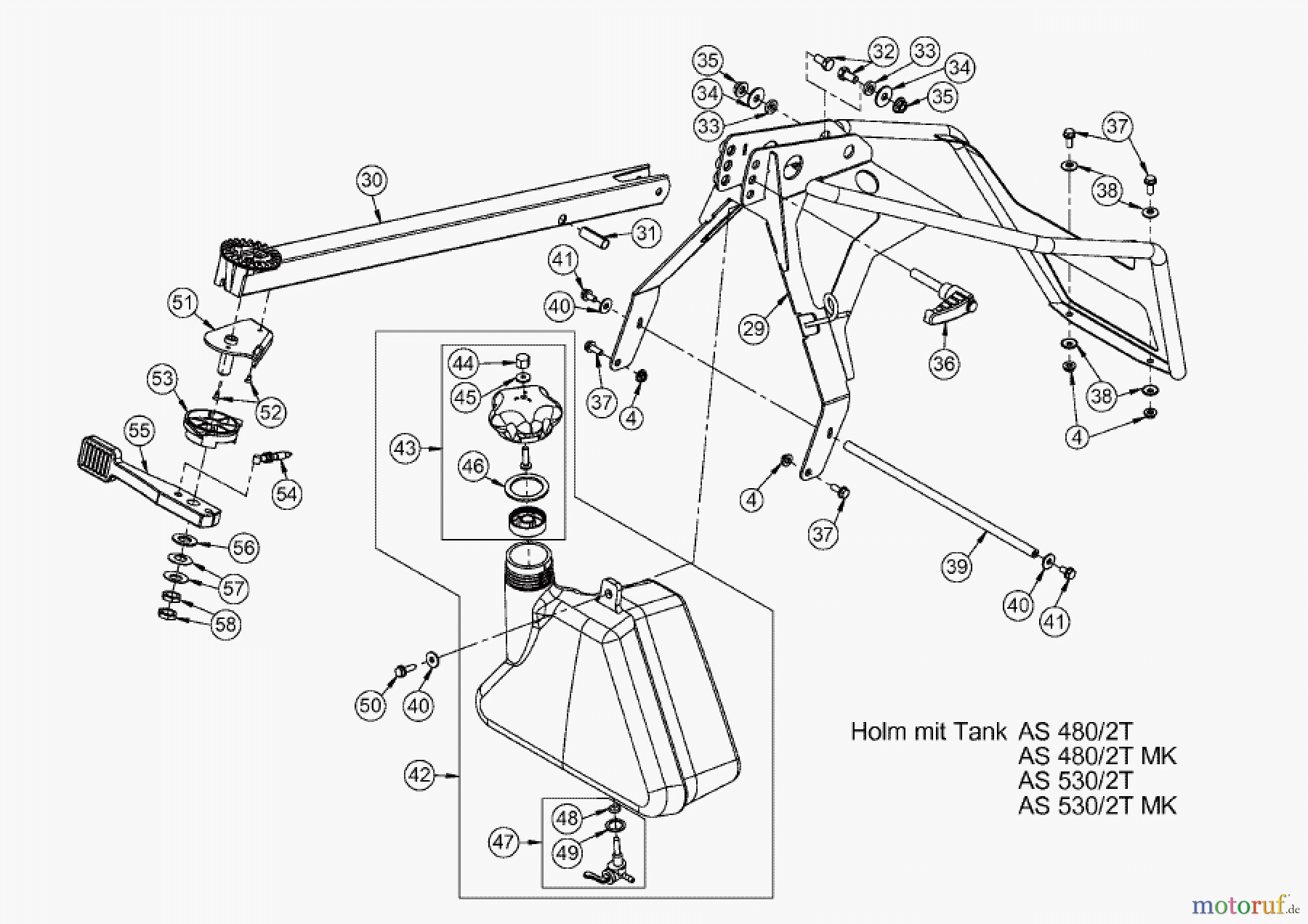 AS-Motor (neu) Rasen Profi-Rasenmäher AS 480 Heckauswurf AS 480/2T MK ab FNr. 019007202001 Holm mit Tank
