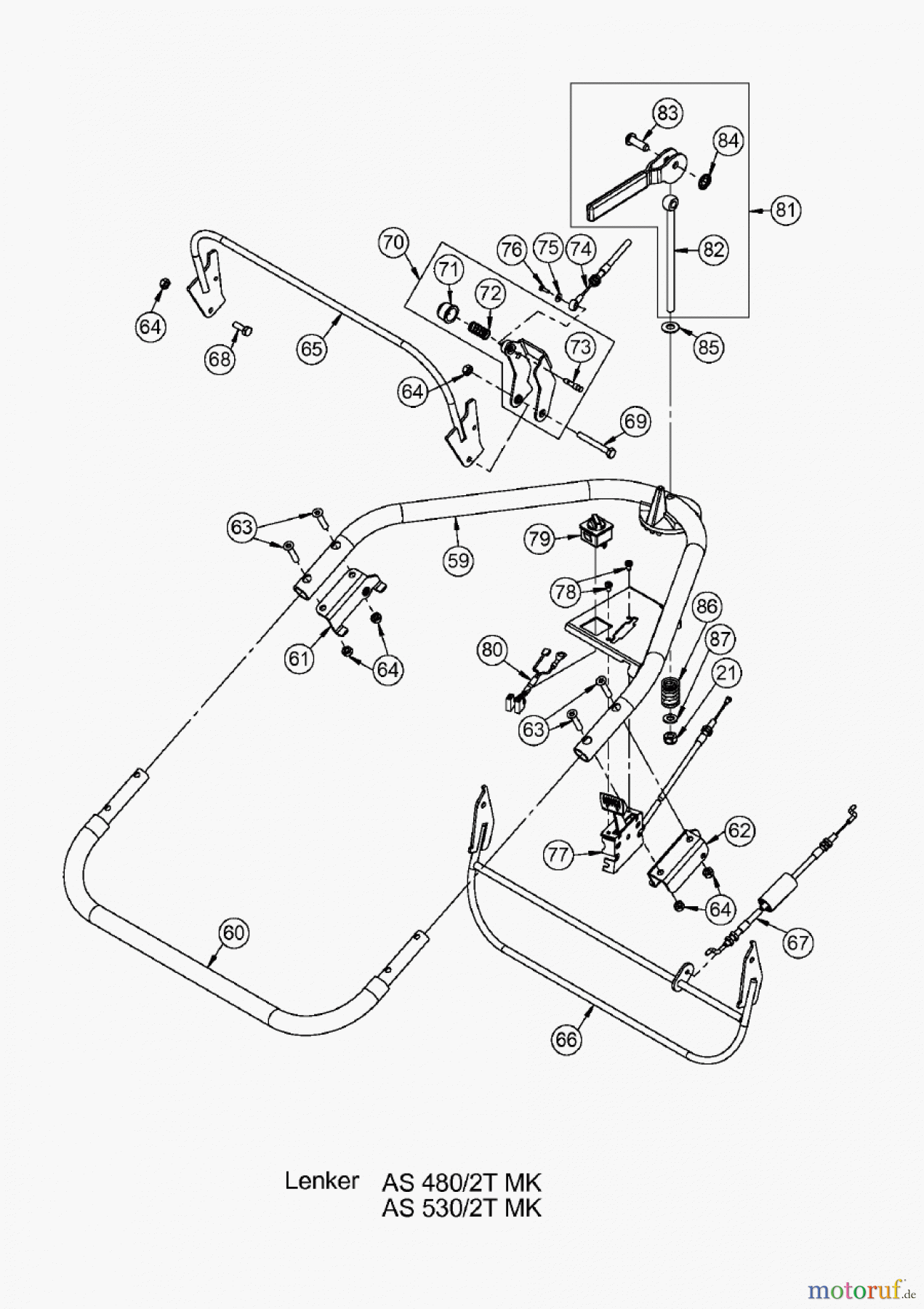 AS-Motor (neu) Rasen Profi-Rasenmäher AS 480 Heckauswurf AS 480/2T MK ab FNr. 019007202001 Lenker